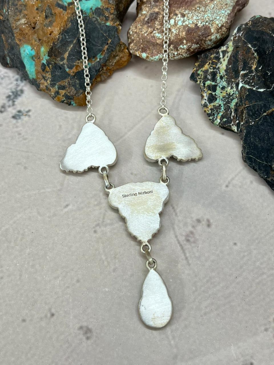 Handmade Sterling Silver Emerald Valley Turquoise Necklace "Signed Nizhoni"