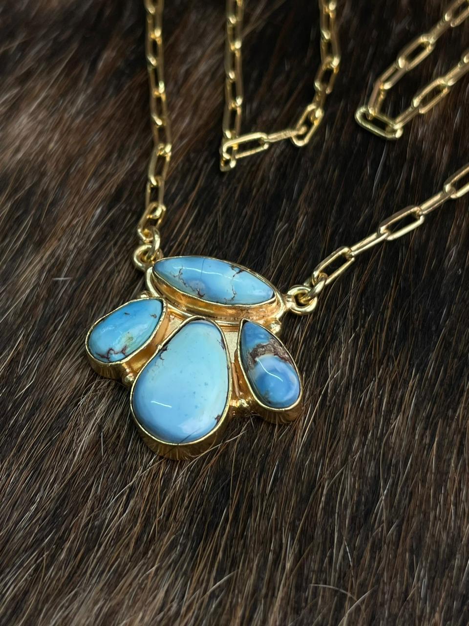 “The Golden Collection” Backroads Handmade Natural Golden Hills Turquoise Gold Plated Necklace
