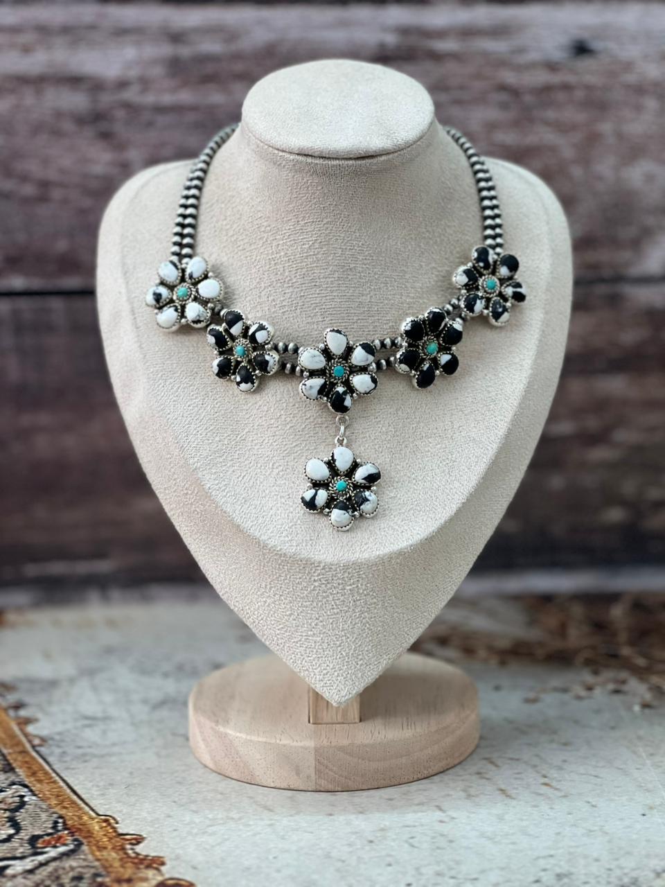 Handmade Sterling Silver Beaded Multi Stone Necklace "Signed Nizhoni"