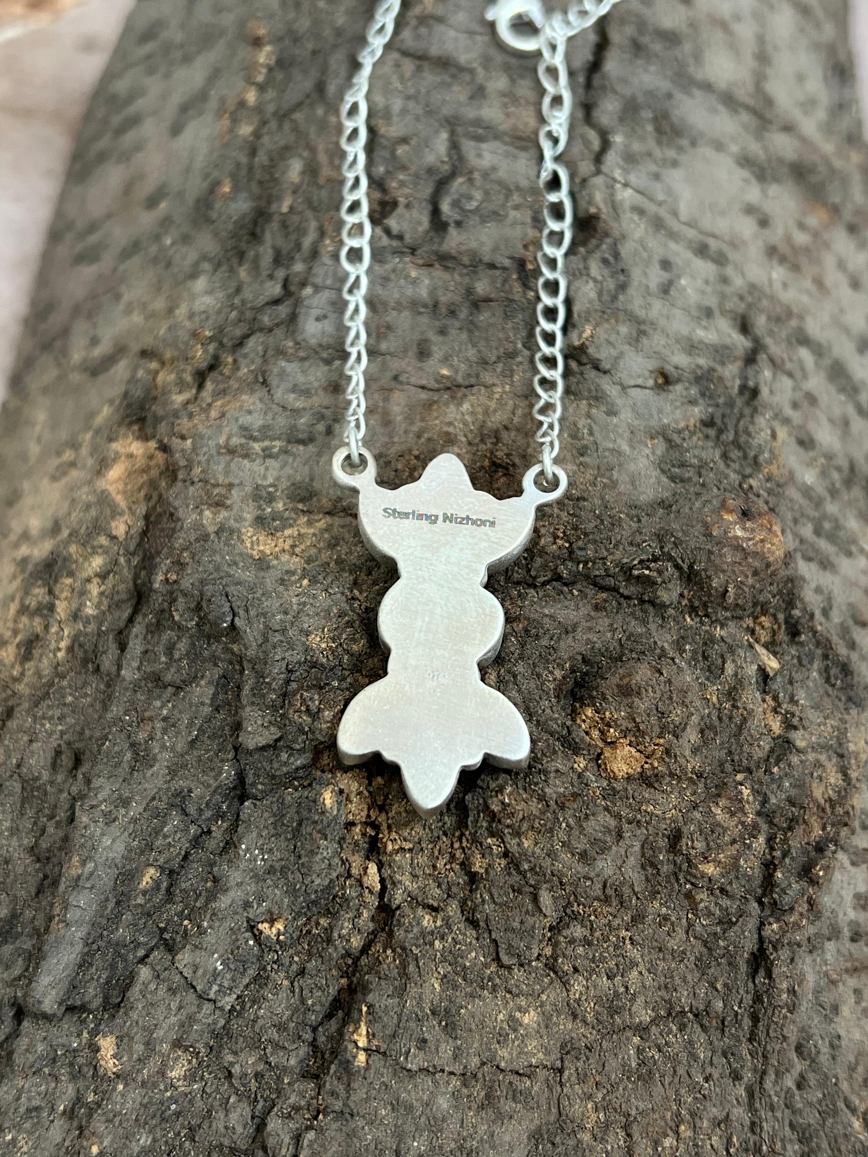 Handmade Sterling Silver Cotton Candy Turquoise Necklace with Signed Nizhoni