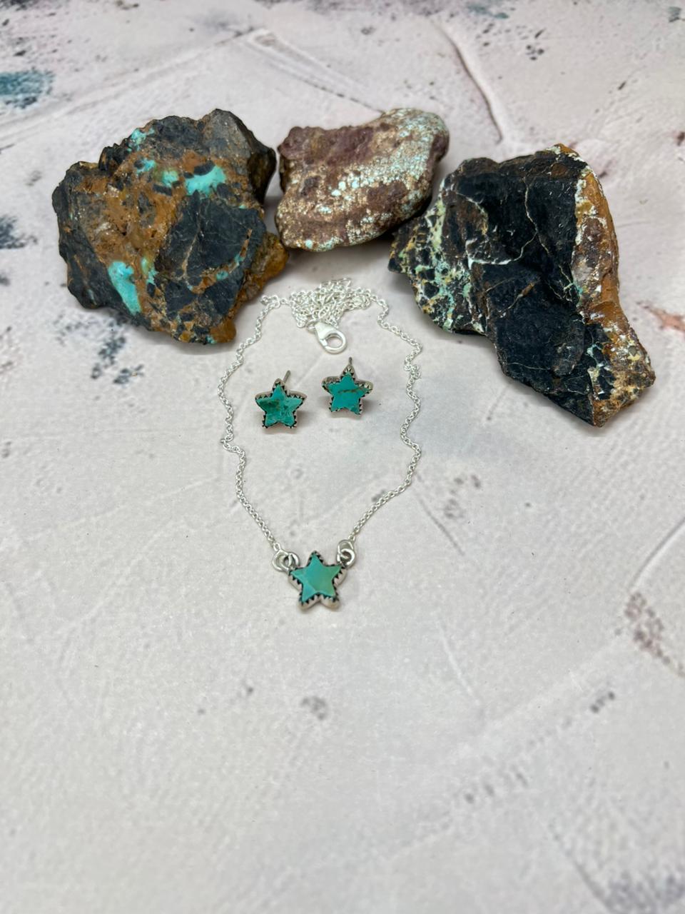 Handmade Sterling Silver Kingman Turquoise Necklace Earrings Set "Signed Nizhoni"