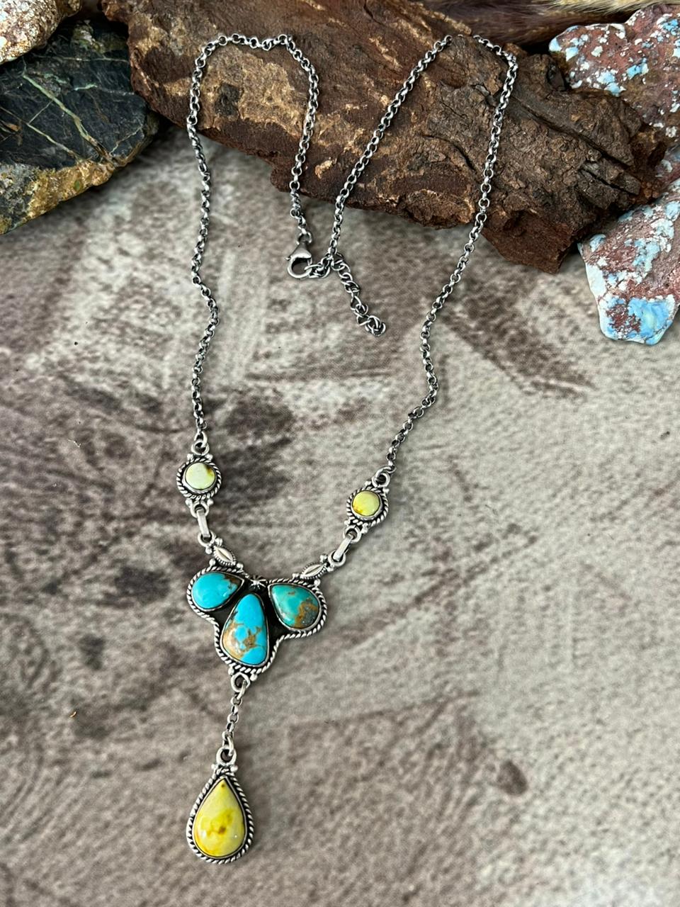 Handmade Sterling Silver Palomino with Santa Maria Drop Necklace "Signed Nizhoni"