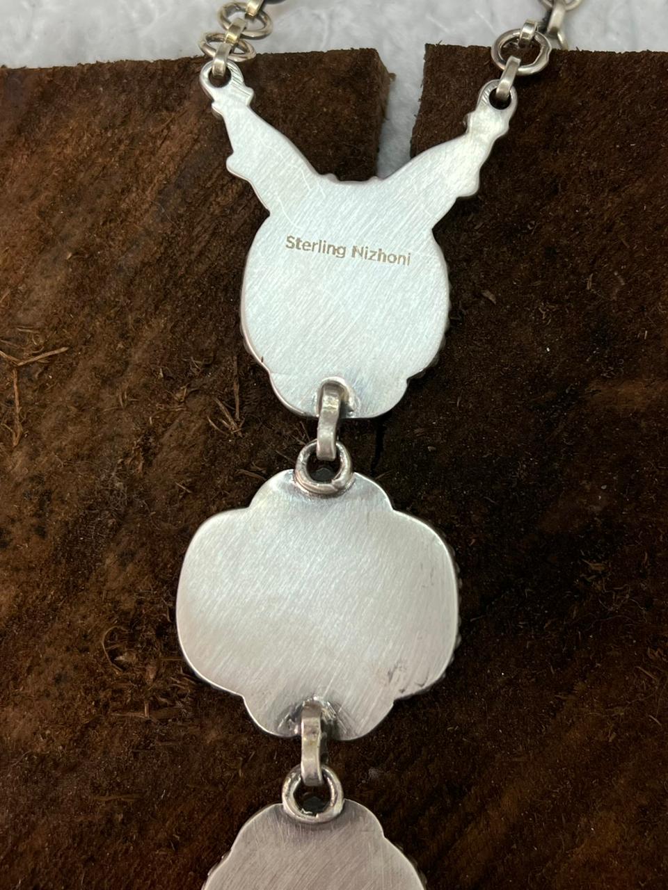 Handmade Sterling Silver Mantis Turquoise Necklace "Signed Nizhoni"