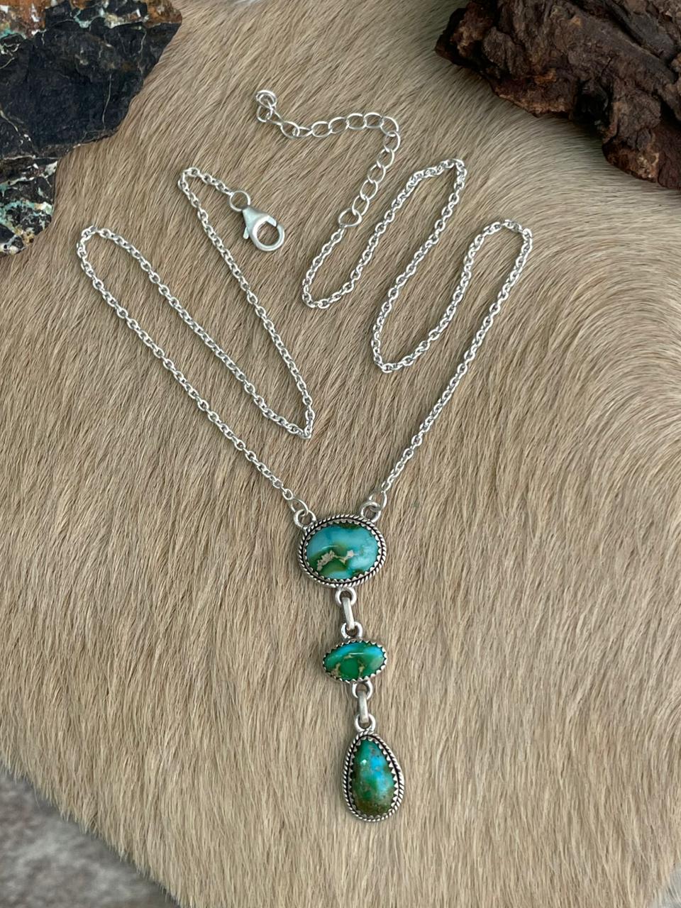 Handmade Sterling Silver Sonoran Mountain Turquoise Necklace "Signed Nizhoni"