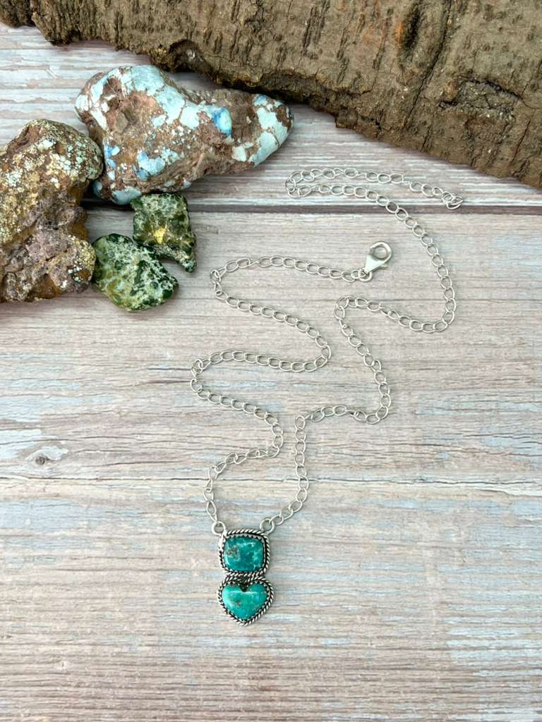 Handmade Sterling Silver White Water Turquoise Necklace with Signed Nizhoni