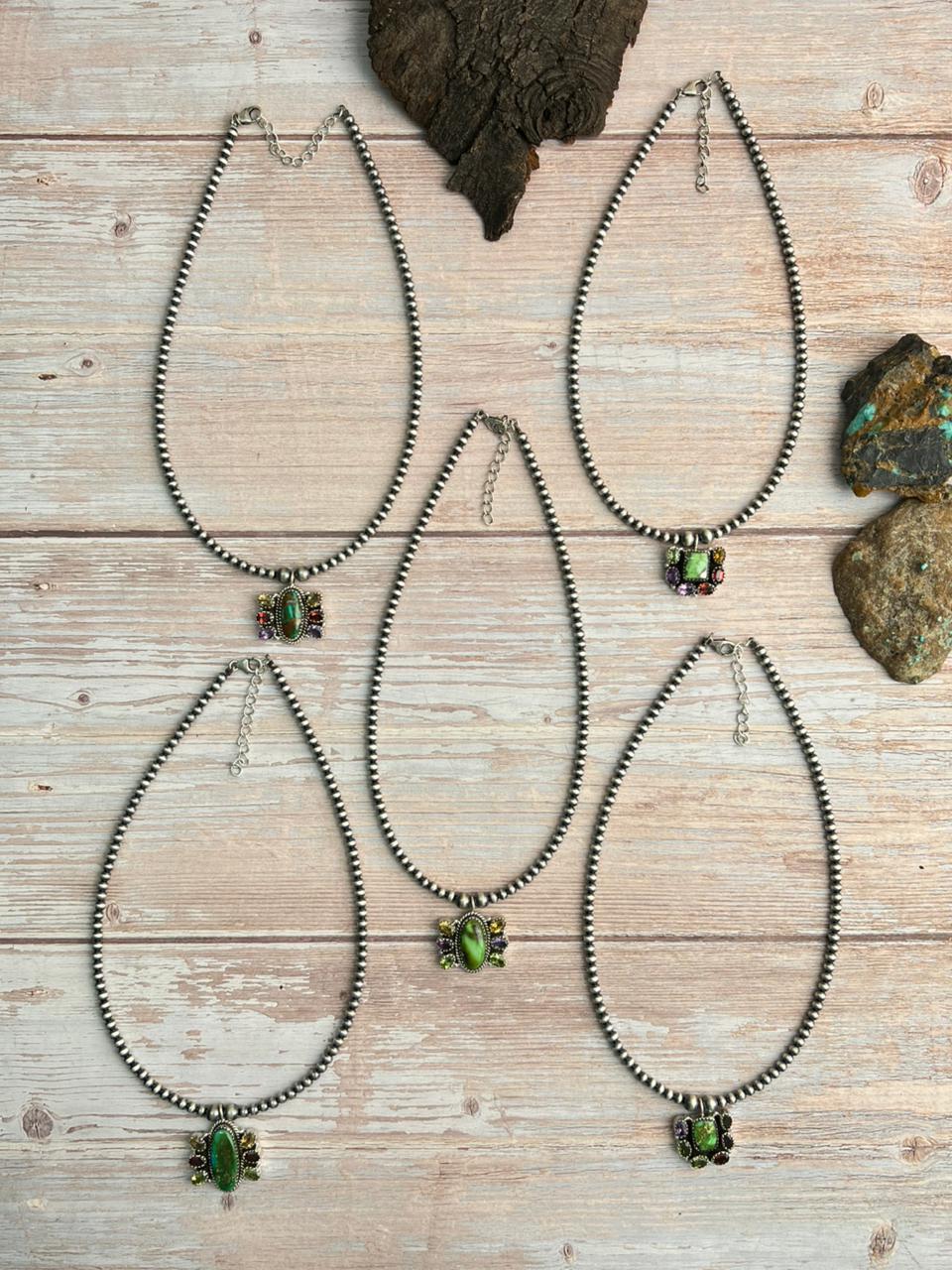 Handmade Sterling Silver Beaded Sonoran with Cut Stone Necklace "Signed Nizhoni"