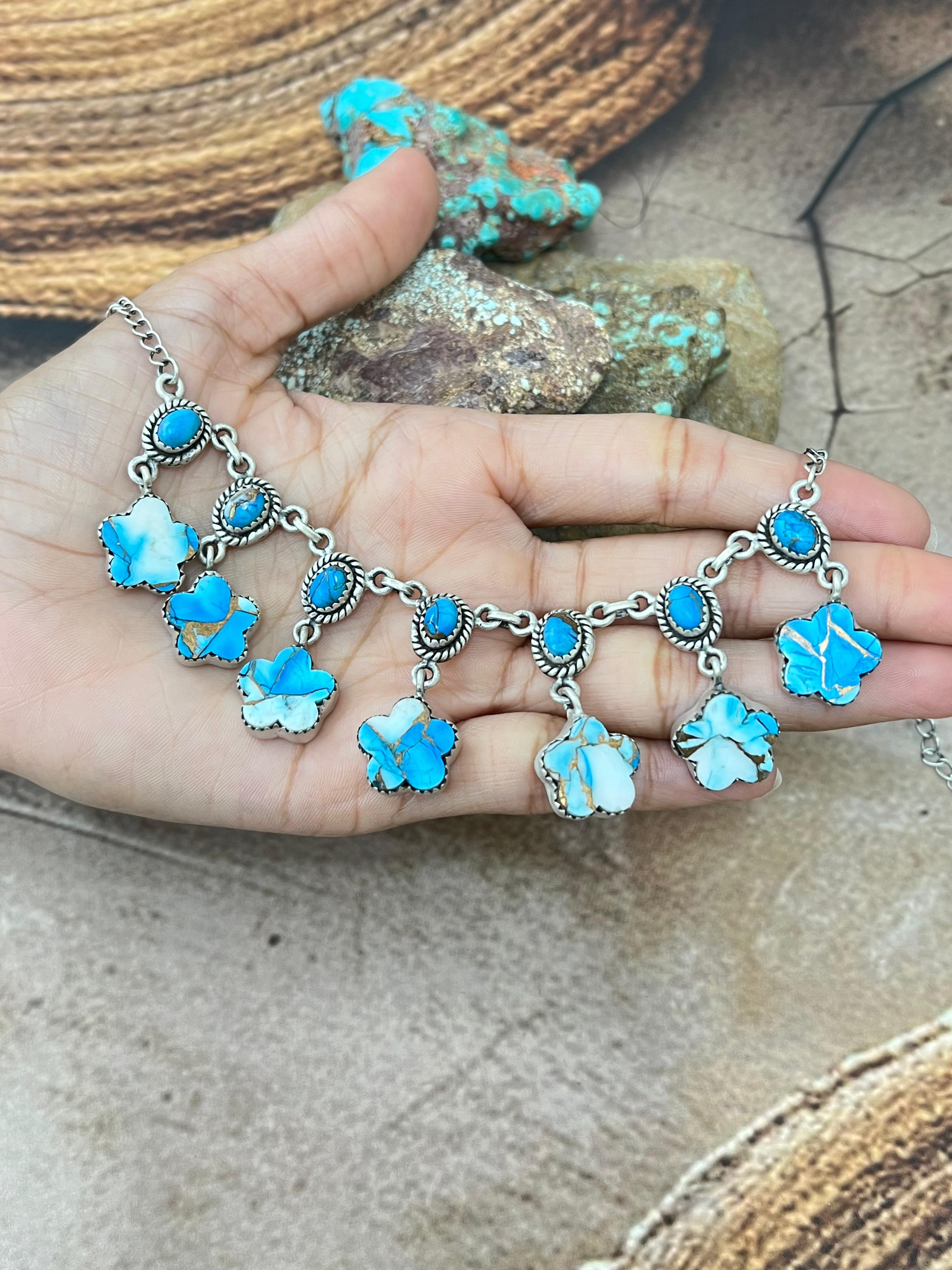 Handmade Sterling Silver Multi Stone Necklace with Signed Nizhoni