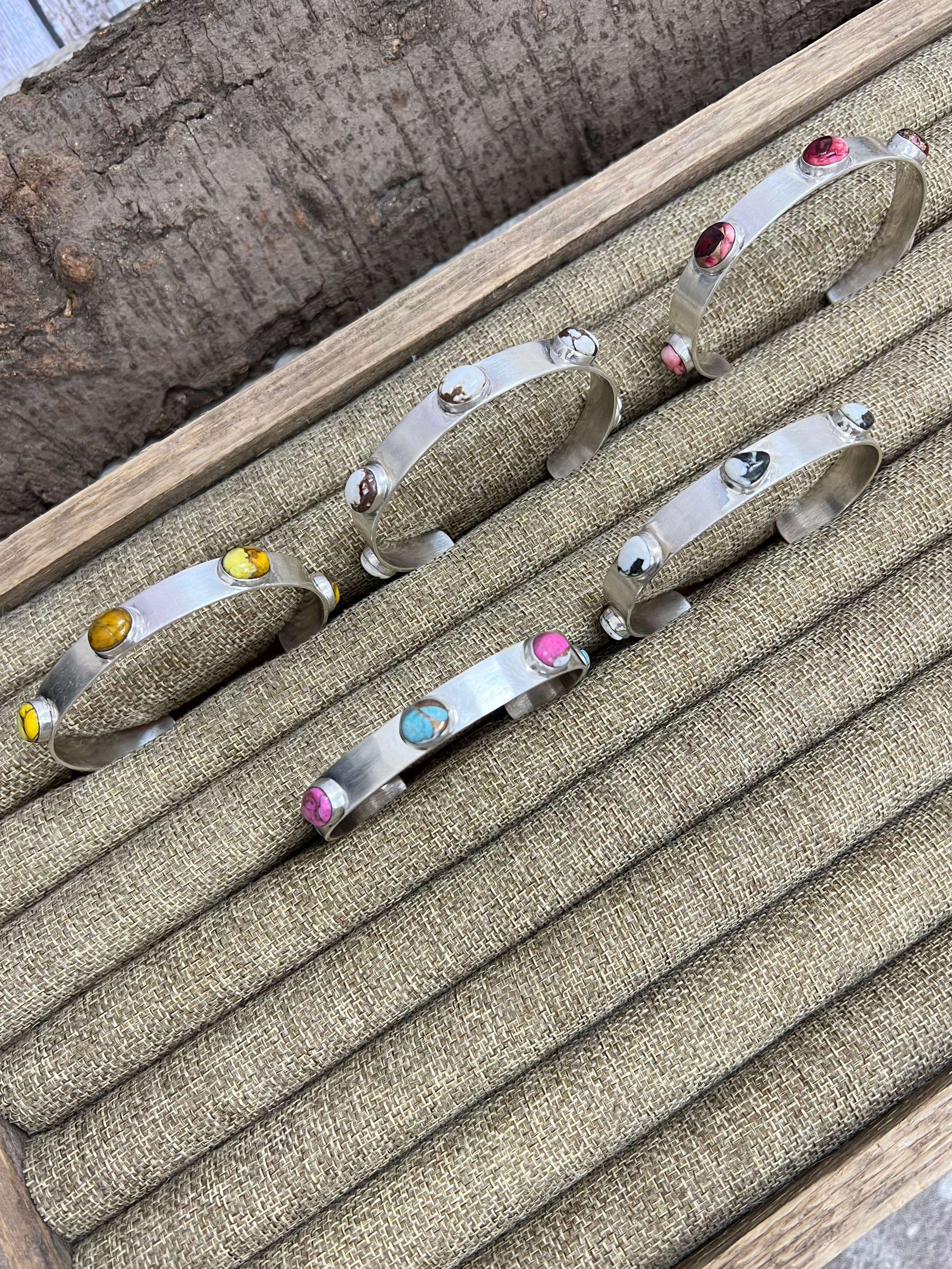 Handmade Sterling Silver Multi Stones Bracelet with Signed Nizhoni