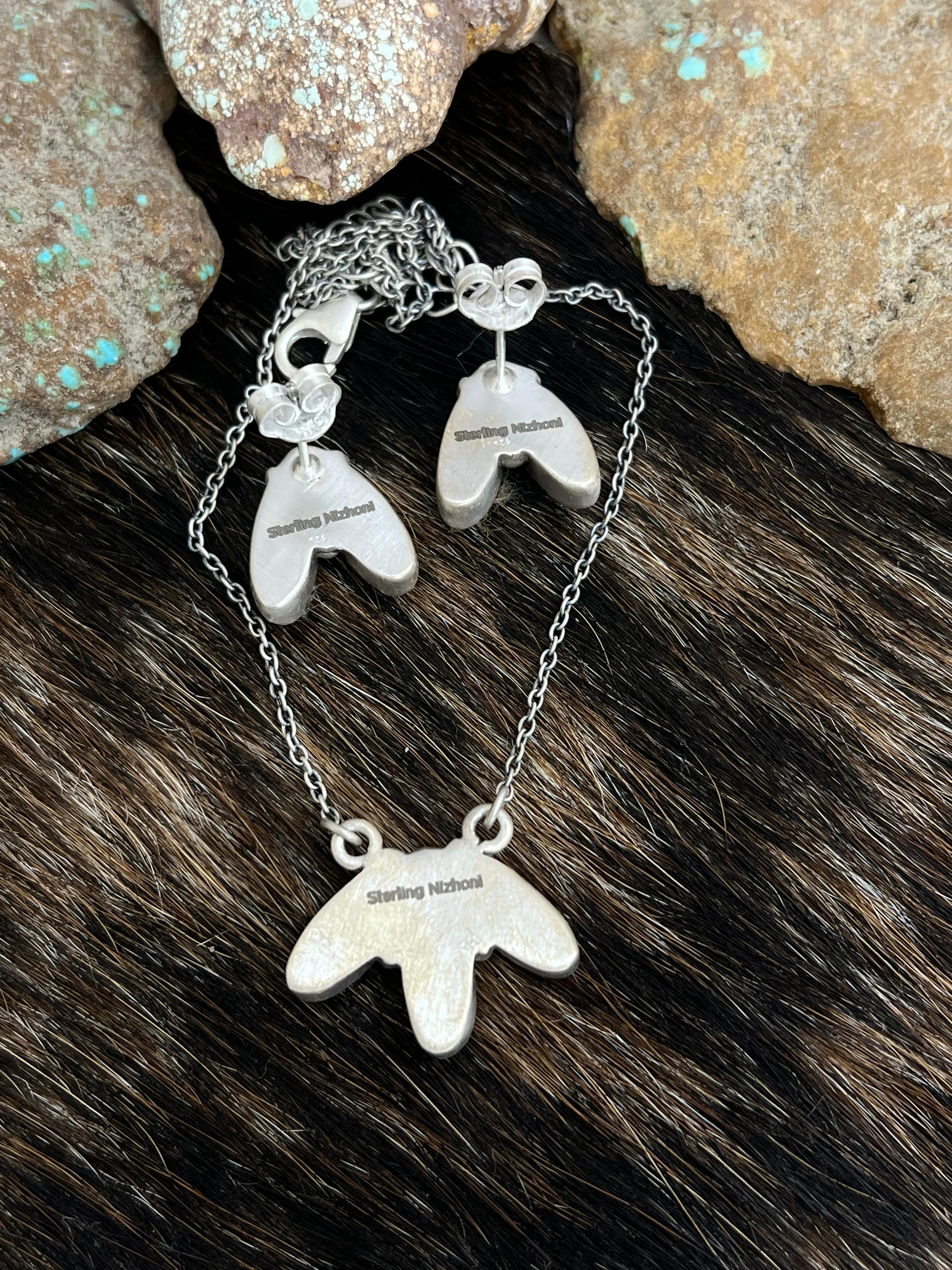 Handmade Sterling Silver Grape Dahlia Necklace Earrings Set, Signed Nizhoni