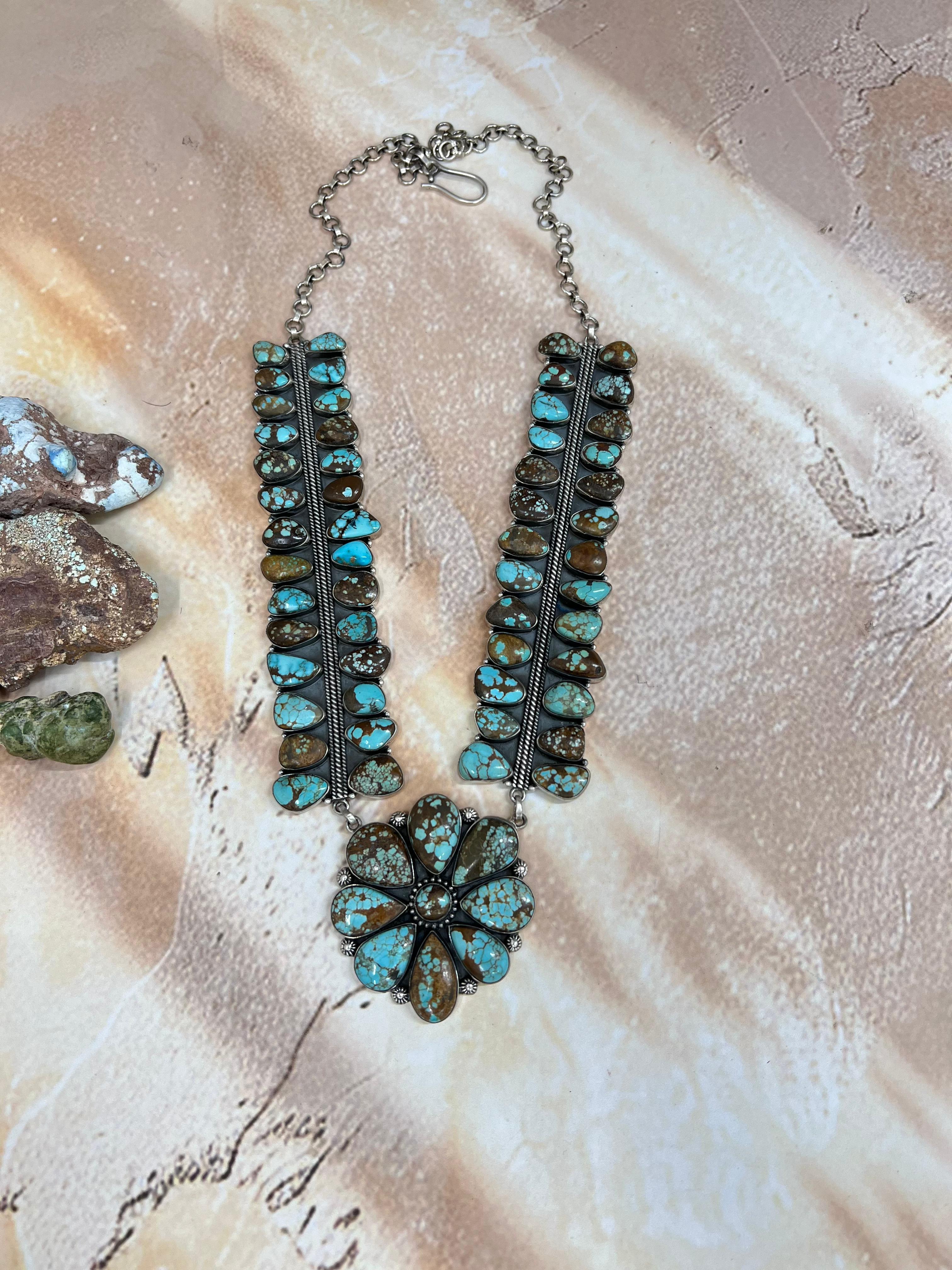 Handmade Sterling Silver Number 8 Turquoise Necklace with Signed Nizhoni