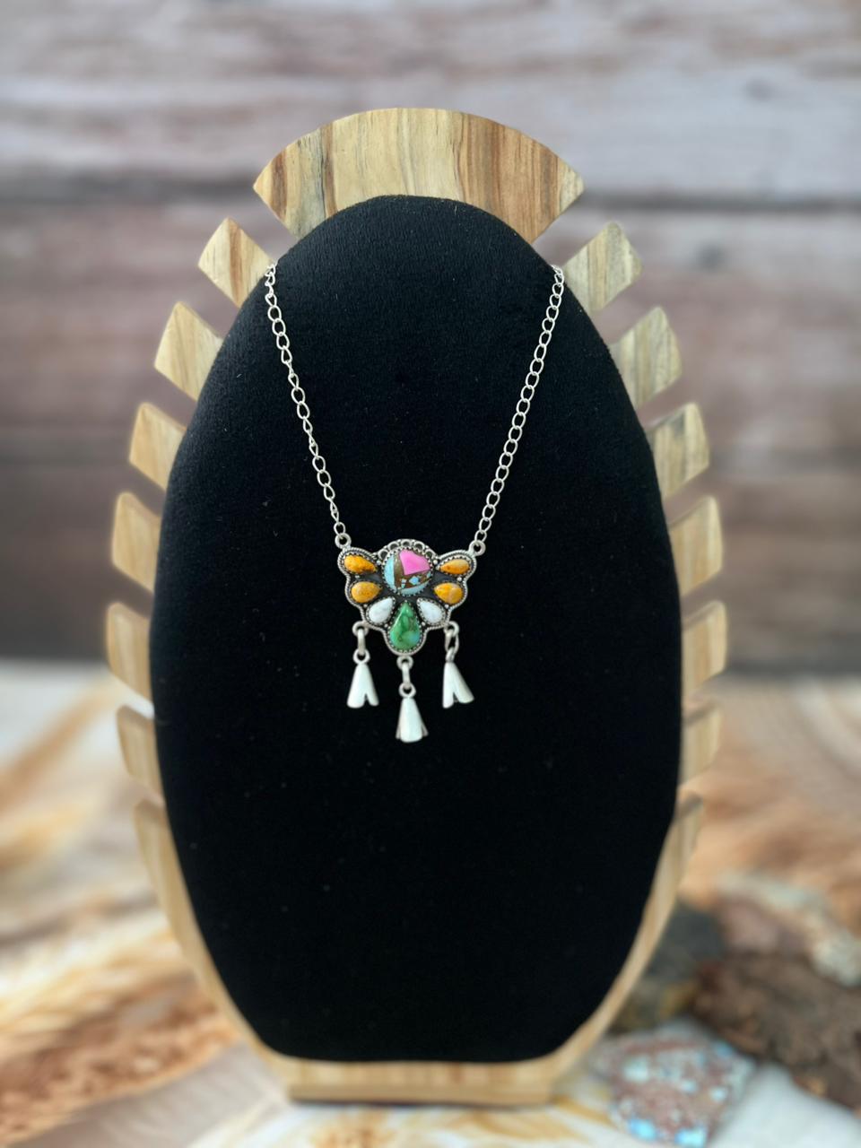 Handmade Sterling Silver Spring Collection: White Buffalo with Cotton Candy, Bumblebee and Sonoran Necklace "Signed Nizhoni"