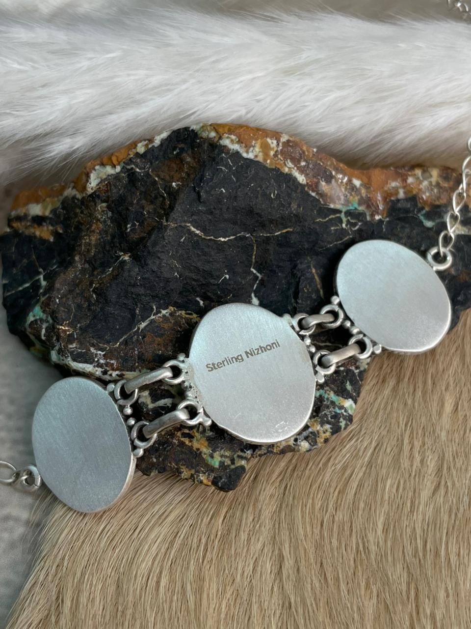 Handmade Sterling Silver Blackjack Turquoise Choker Necklace "Signed Nizhoni"