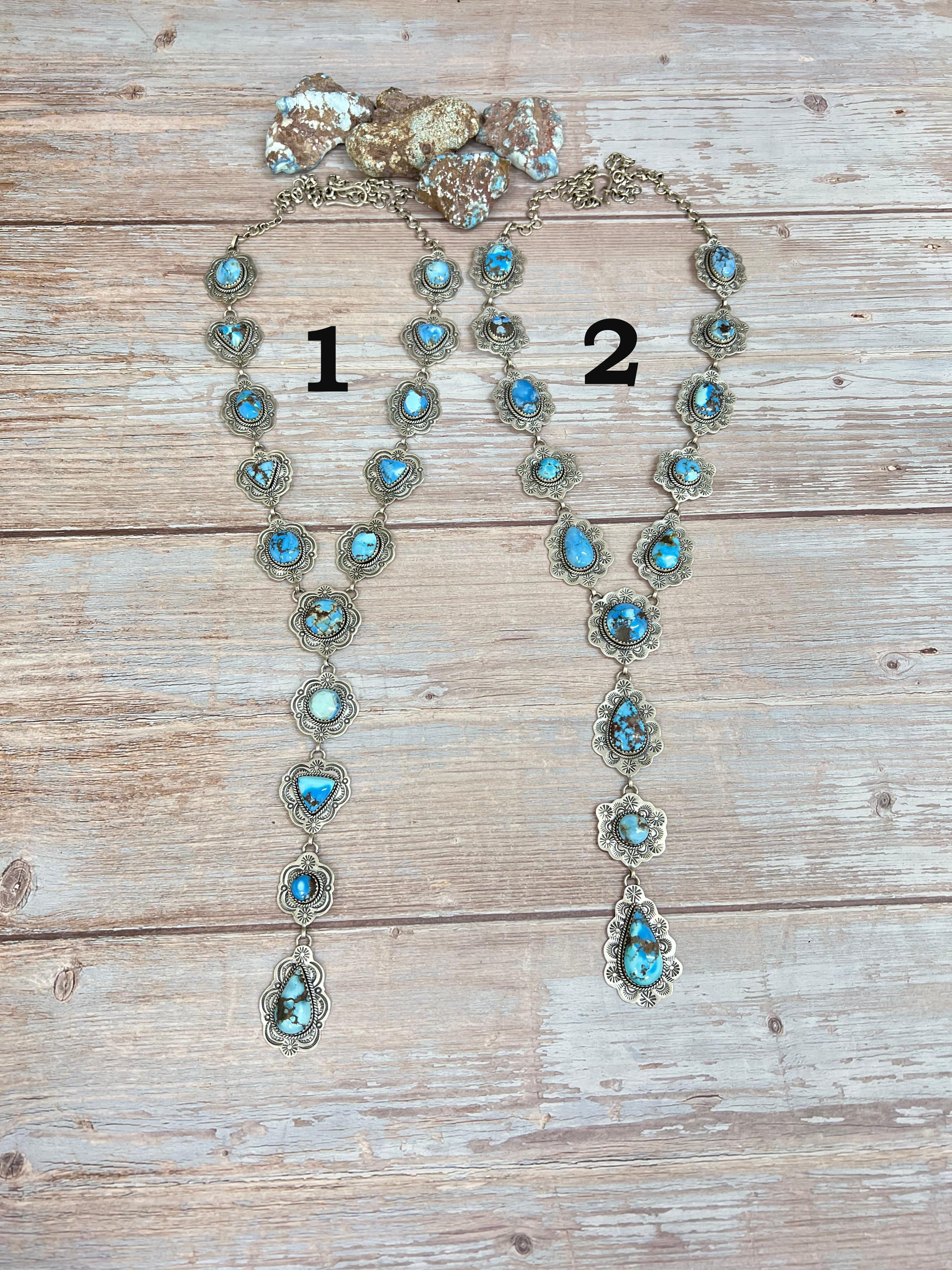 Handmade Sterling Silver Golden Hills Turquoise Necklace with Signed Nizhoni