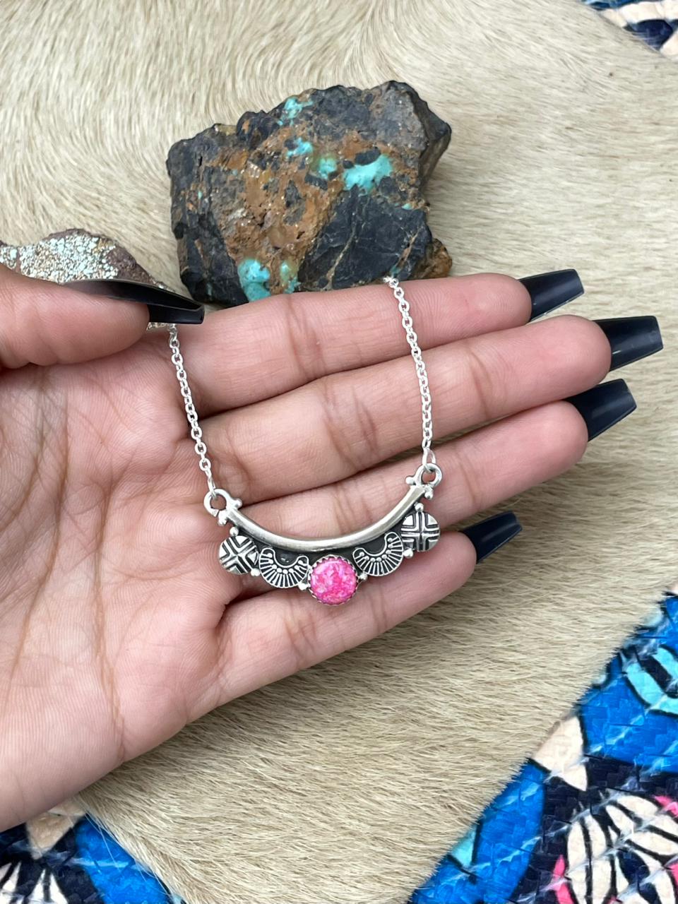 Handmade Sterling Silver Hot Pink Necklace "Signed Nizhoni"