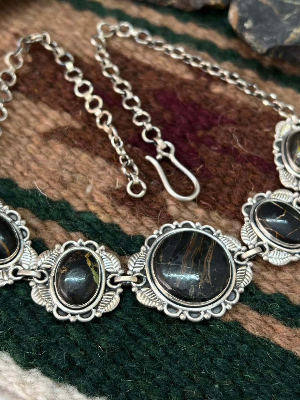 Handmade Sterling Silver Blackjack Turquoise Necklace "Signed Nizhoni"