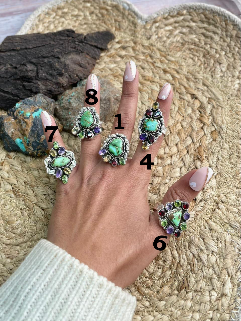 Handmade Sterling Silver Sonoran with Cut Stones Adjustable Ring "Signed Nizhoni"