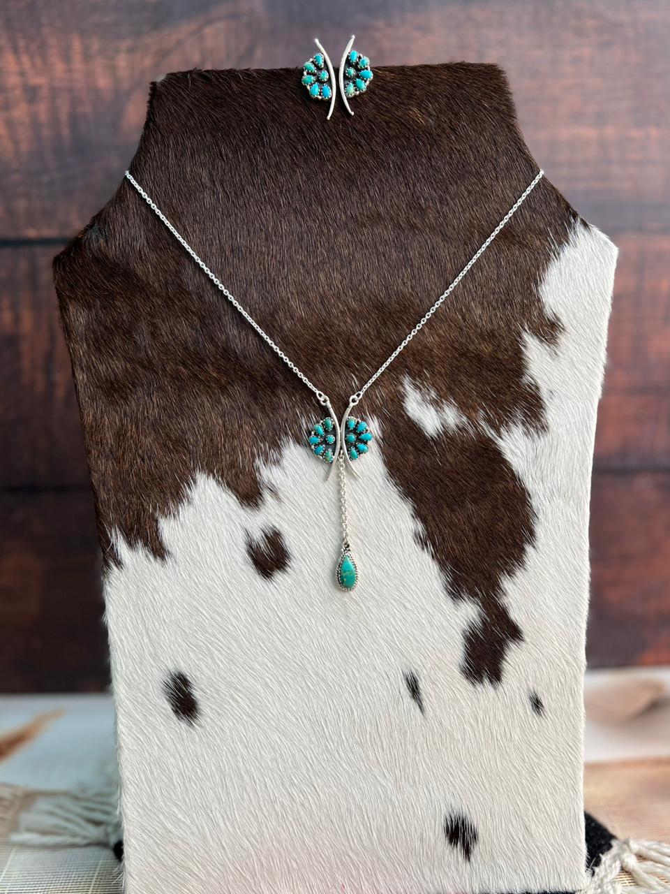 Handmade Sterling Silver Kingman Turquoise Necklace Earrings Set "Signed Nizhoni"