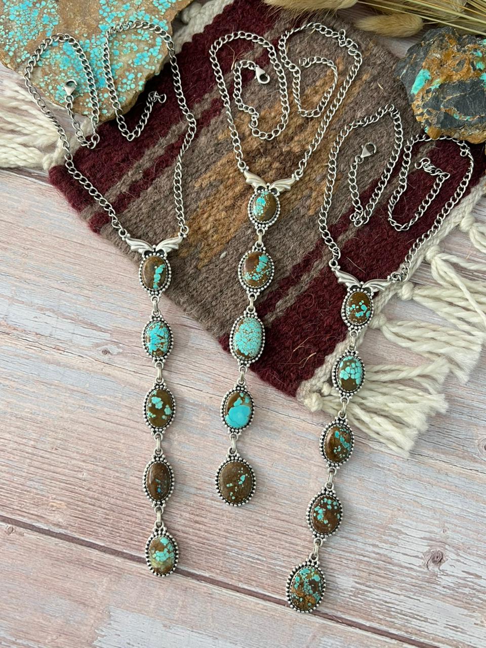 Handmade Sterling Silver Number 8 Turquoise Drop Necklace "Signed Nizhoni"