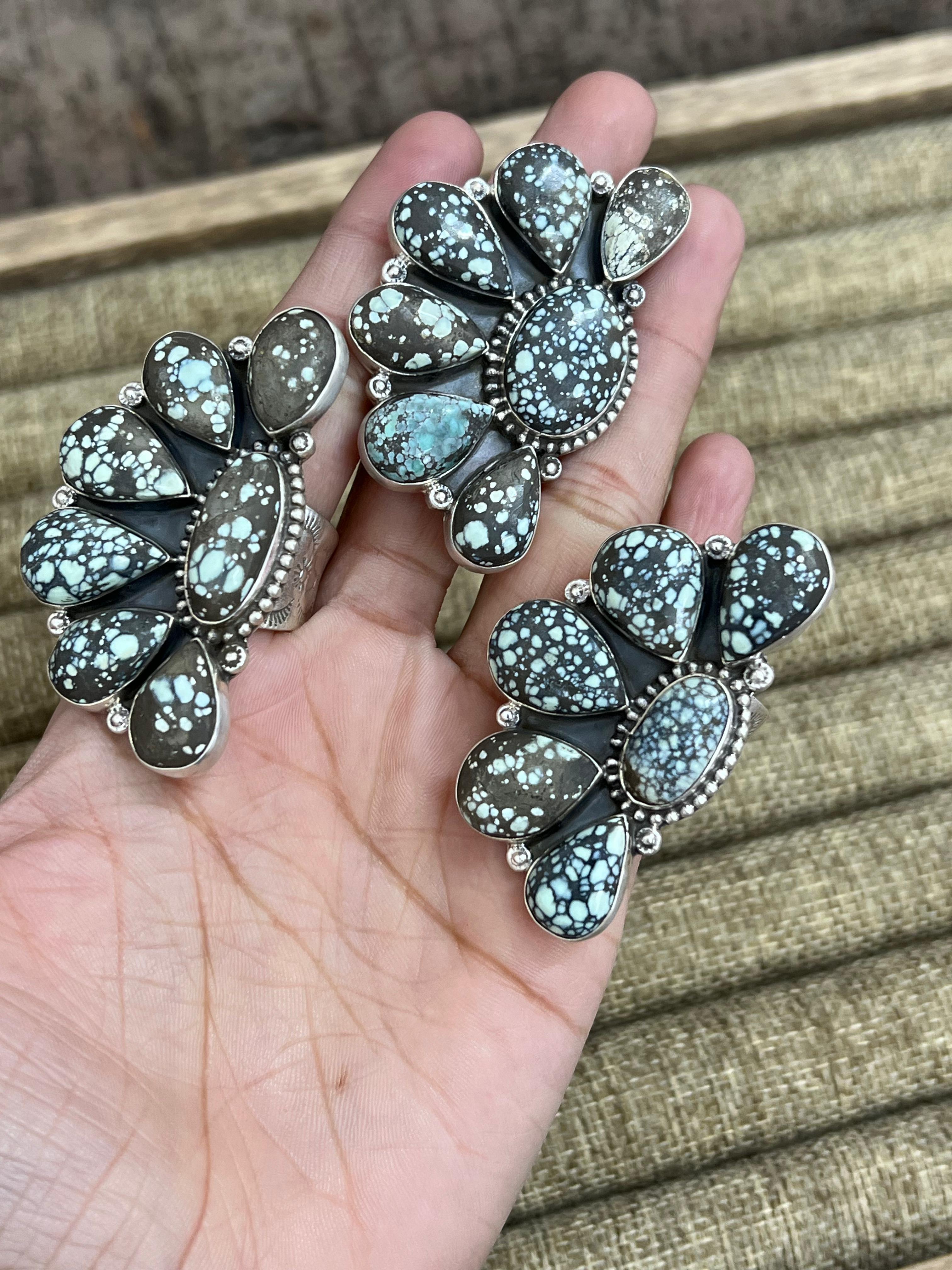 Handmade Sterling Silver Starfox Variscite Adjustable Half Cluster Ring Signed Nizhoni