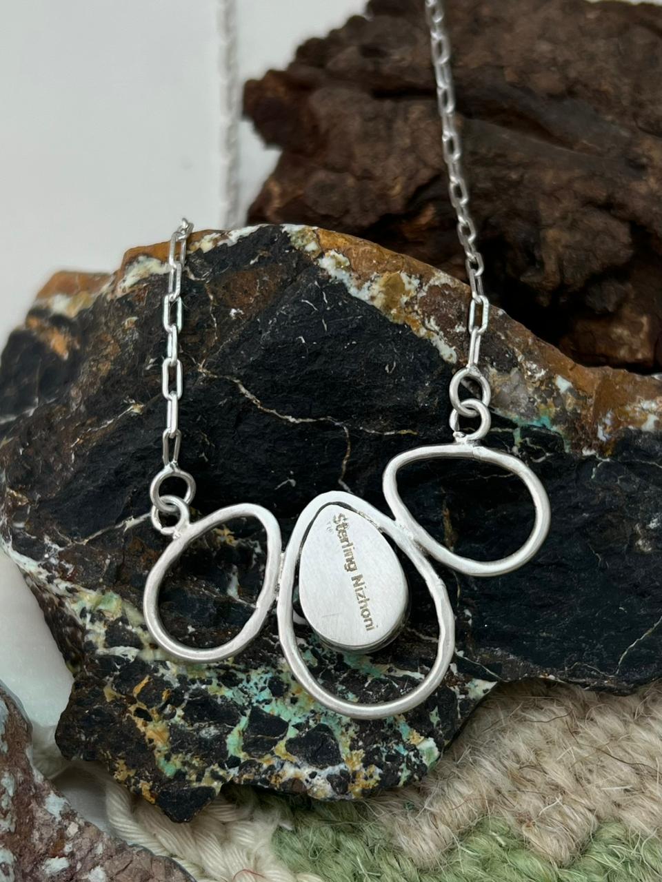 Handmade Sterling Silver Emerald Valley Turquoise Necklace "Signed Nizhoni"