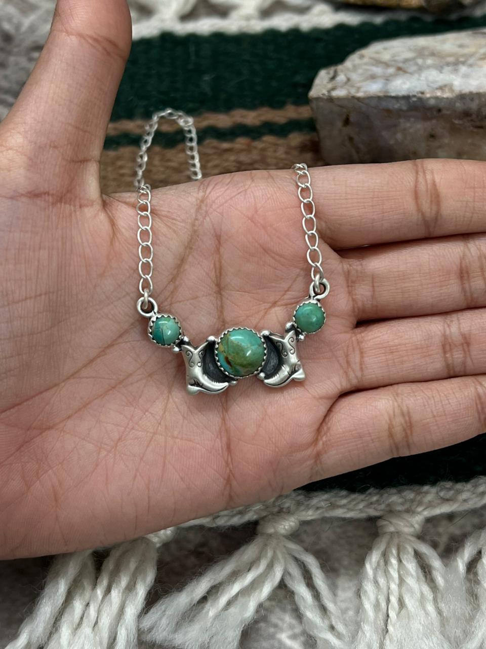 Handmade Sterling Silver Kingman Turquoise Necklace "Signed Nizhoni" (7)