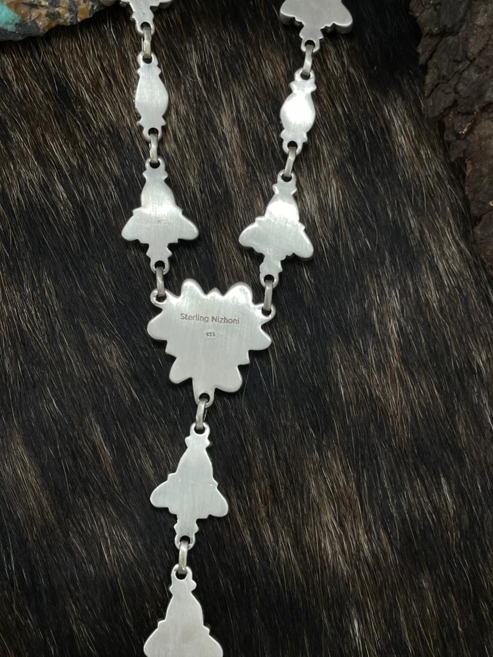 Handmade Sterling Silver White Buffalo with Red Opal Lariat Necklace "Signed Nizhoni"