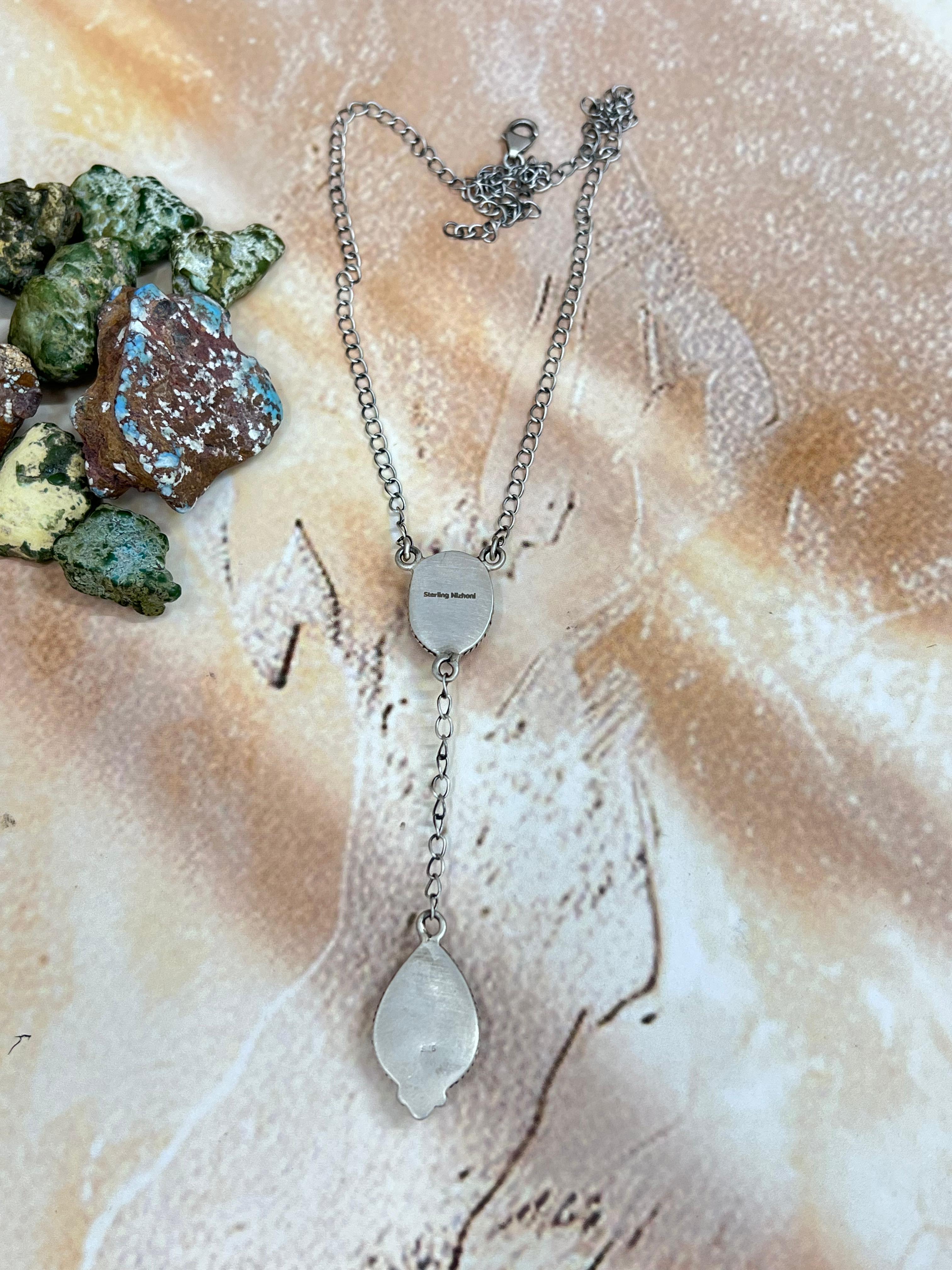 Handmade Sterling Silver Dahlia Rose Necklace with Signed Nizhoni