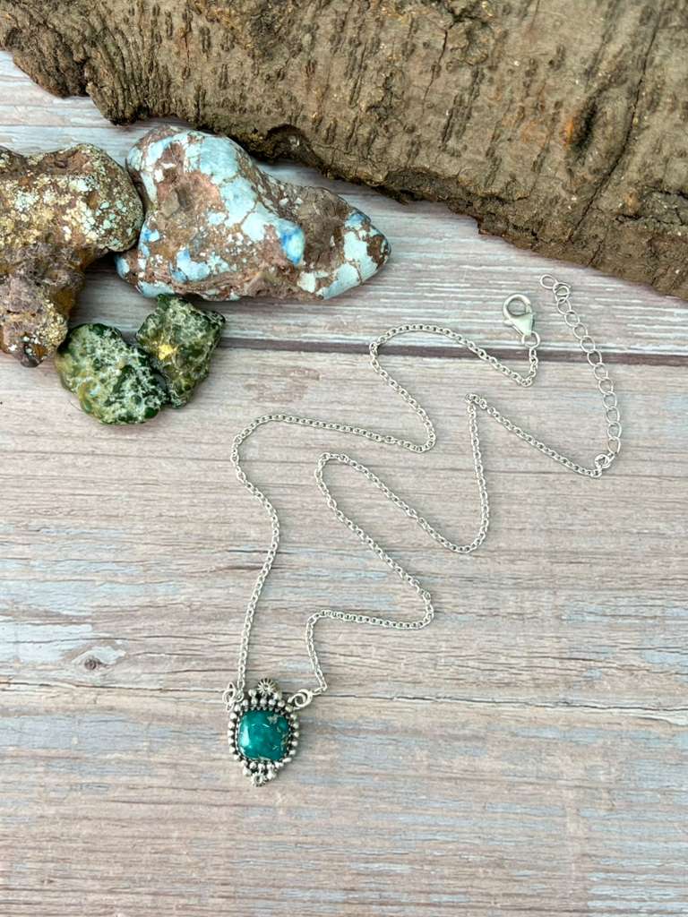 Handmade Sterling Silver White Water Turquoise Necklace with Signed Nizhoni