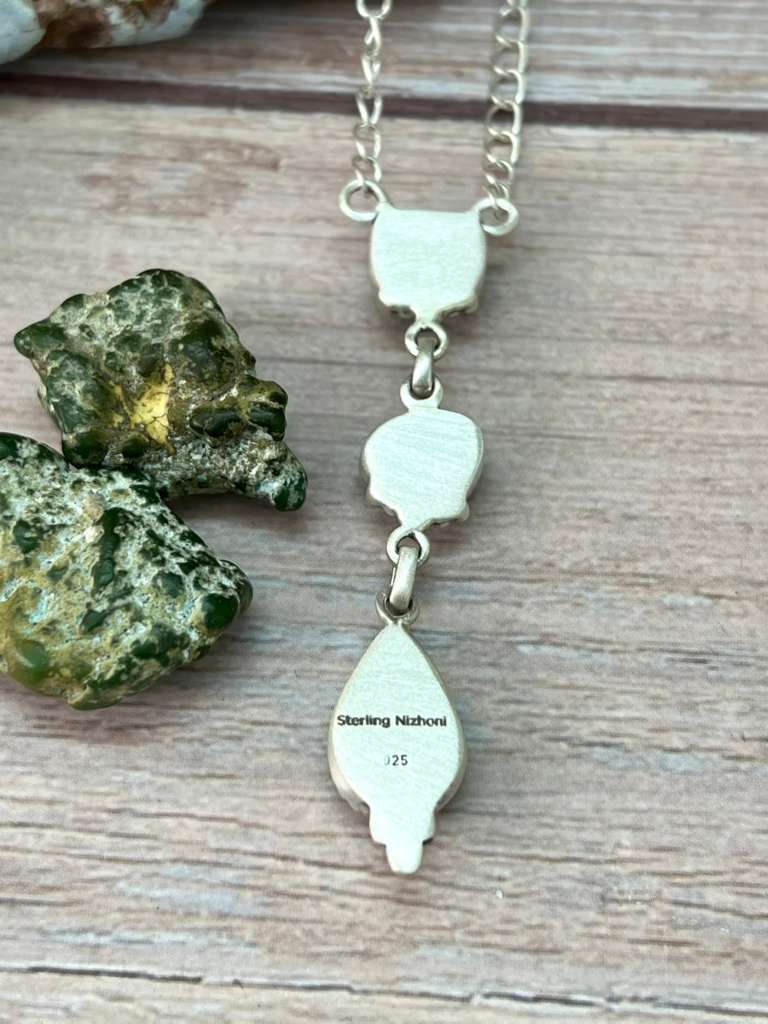 Handmade Sterling Silver White Water Turquoise Necklace with Signed Nizhoni