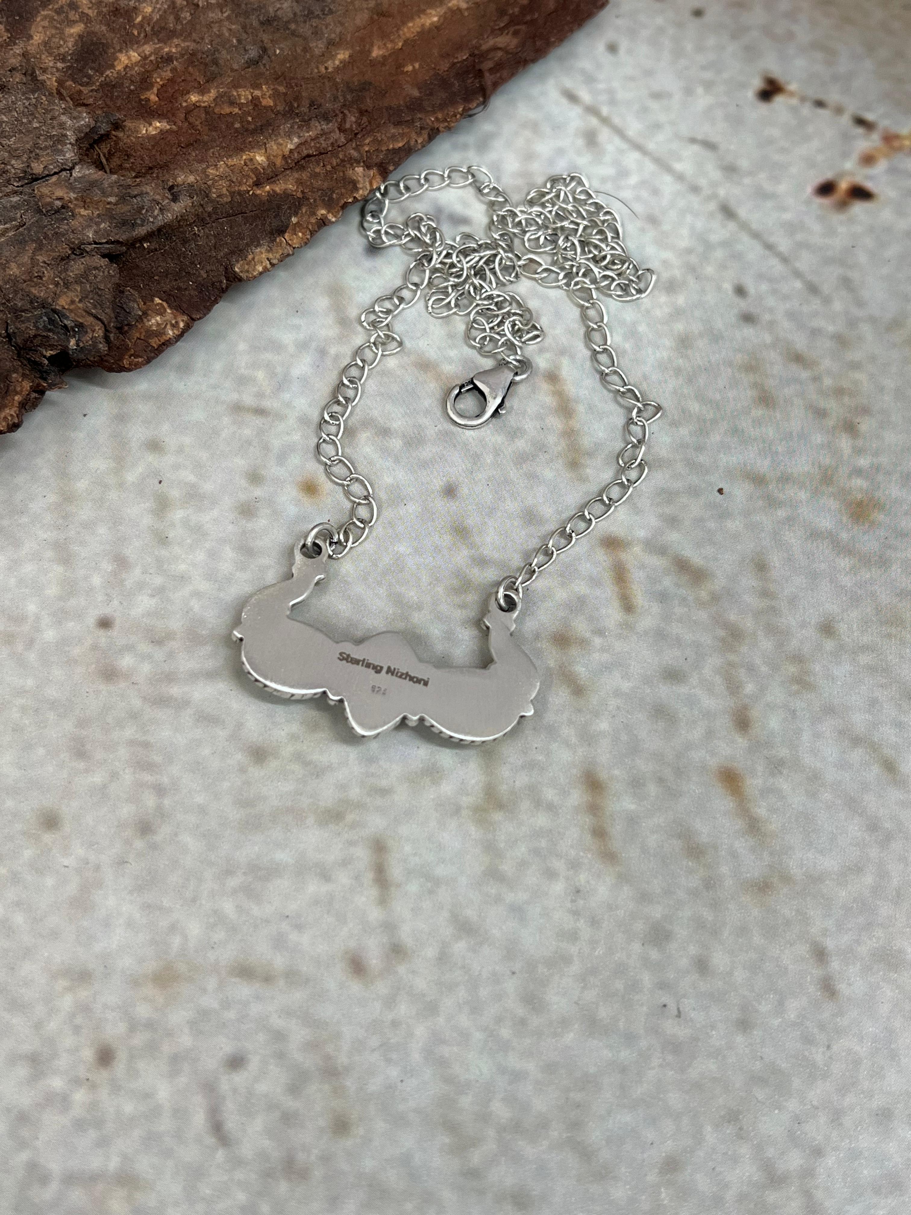 Handmade Sterling Silver White Water Turquoise Necklace Signed Nizhoni