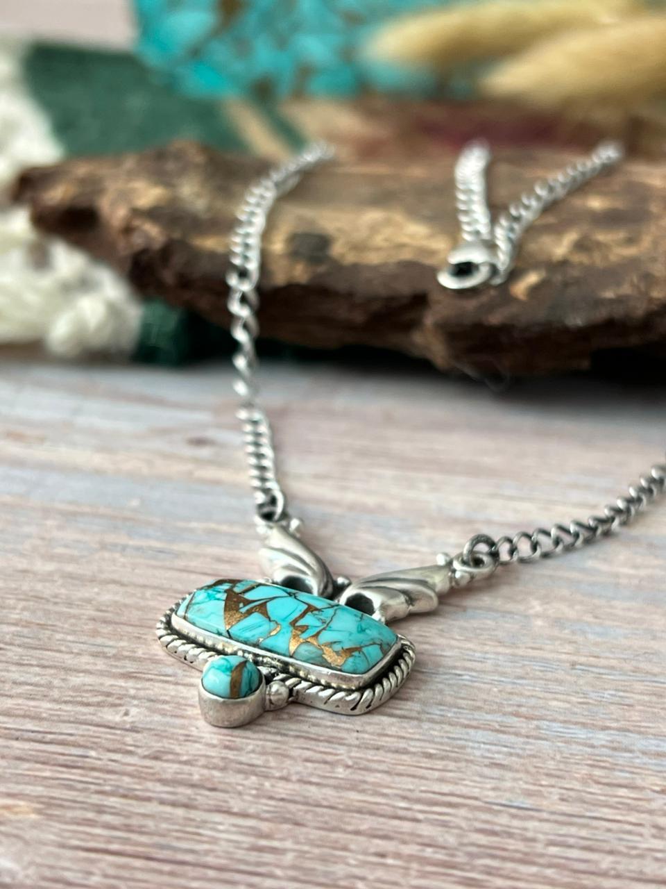 Handmade Sterling Silver Mint Dahlia Collection: Necklace "Signed Nizhoni"