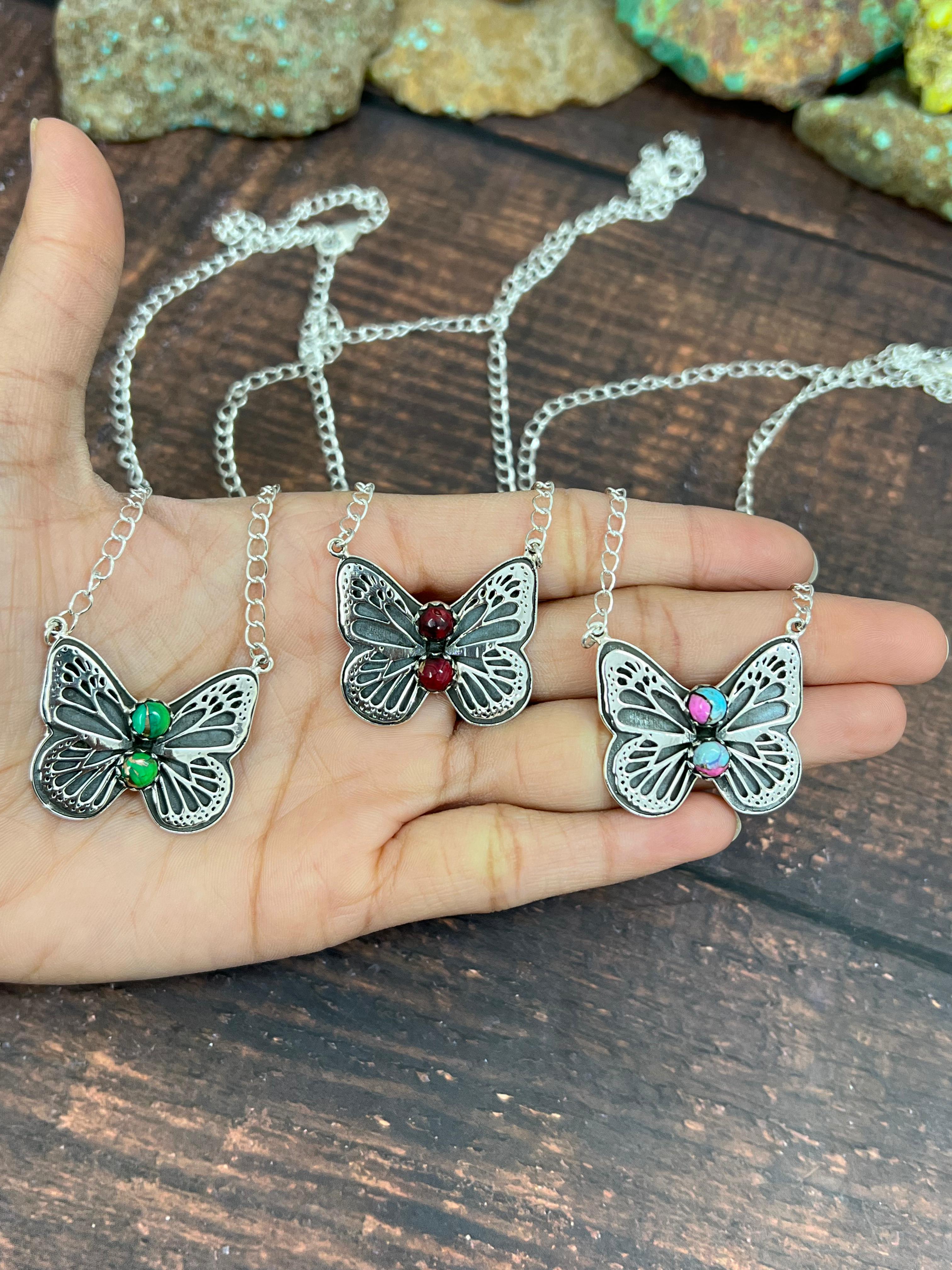 Handmade Sterling Silver Peacock Dahlia, Dahlia Rose, Cotton Candy Necklace with Signed Nizhoni