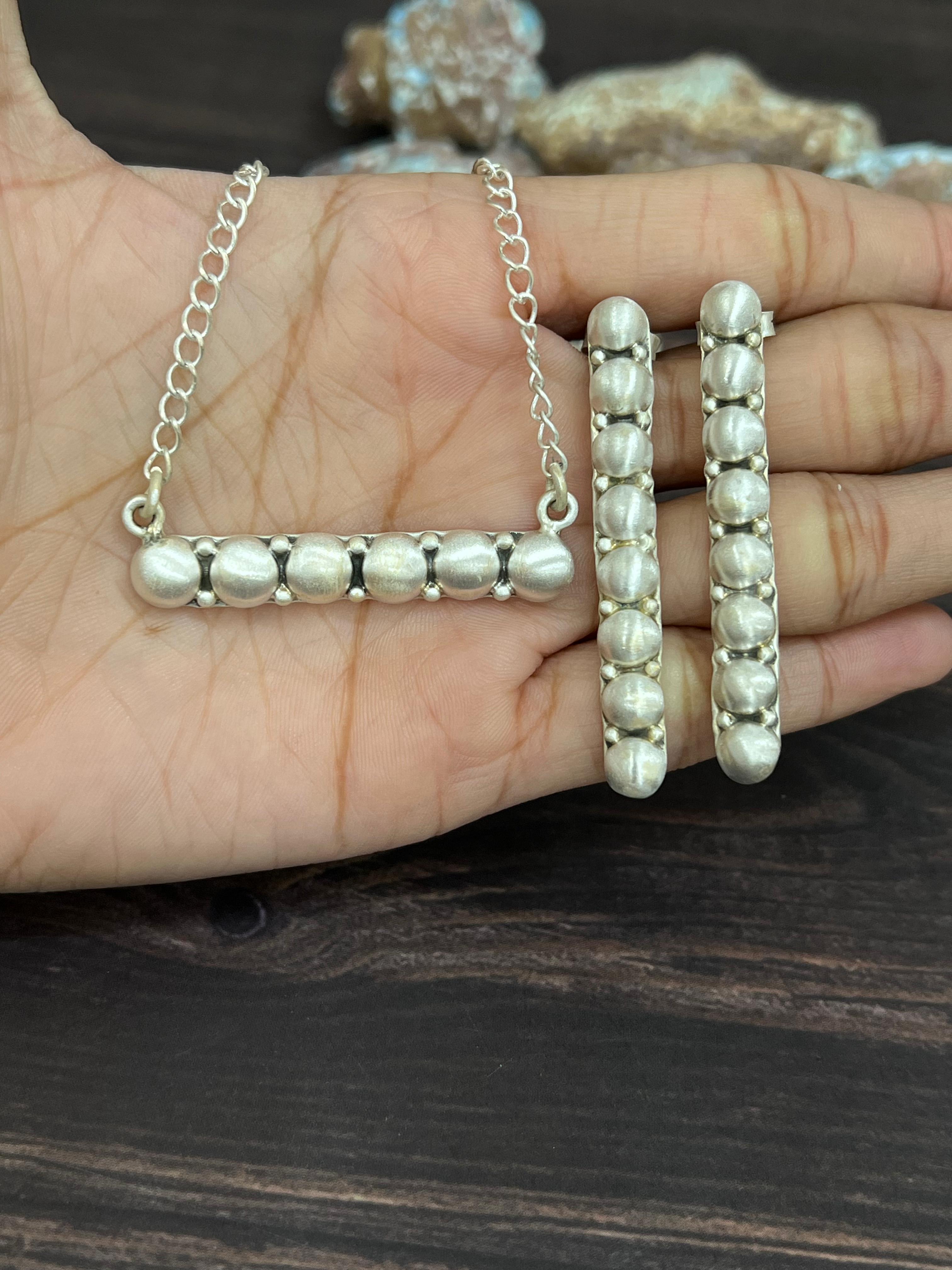 Handmade 'Sterling Silver' Necklace Earrings Set with Signed Nizhoni