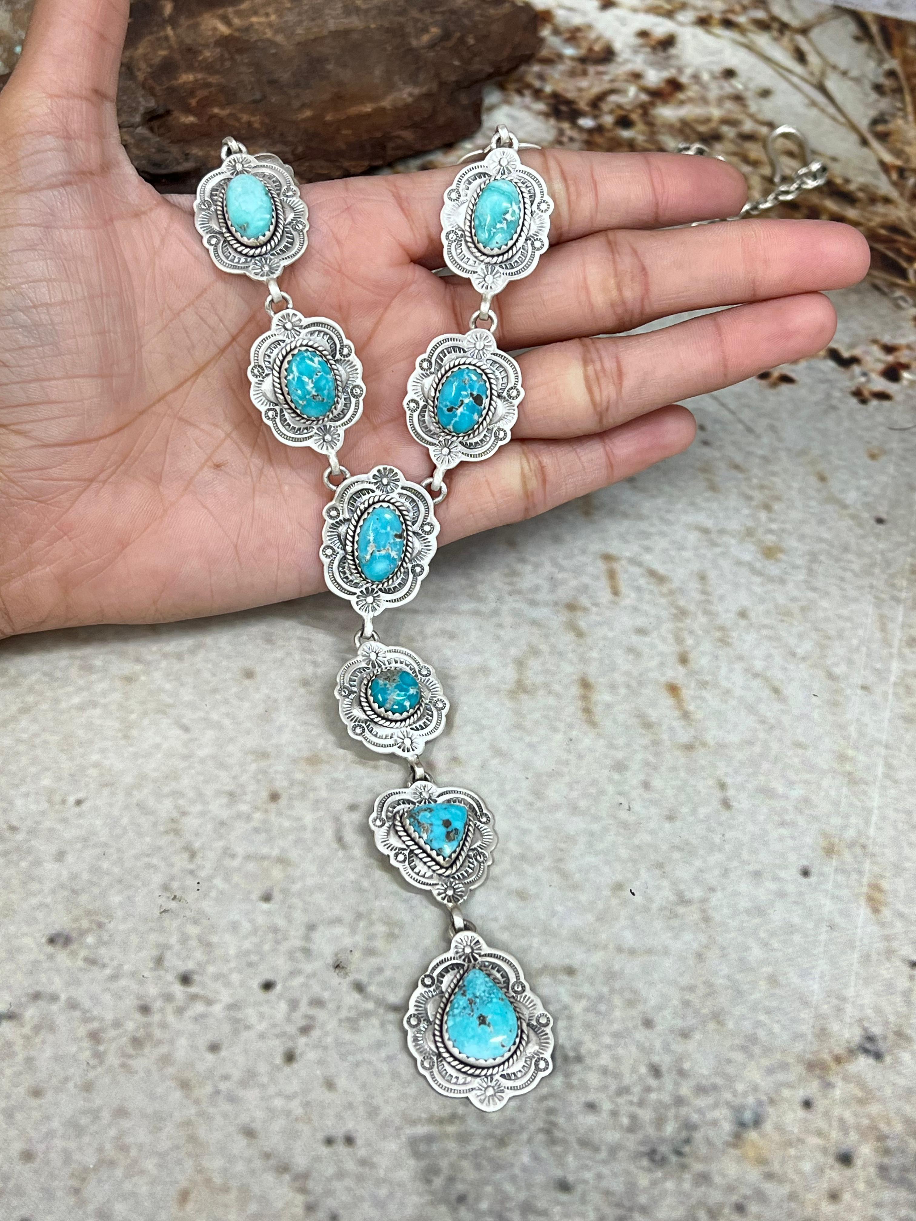 Handmade Sterling Silver White Water Turquoise Necklace Signed Nizhoni