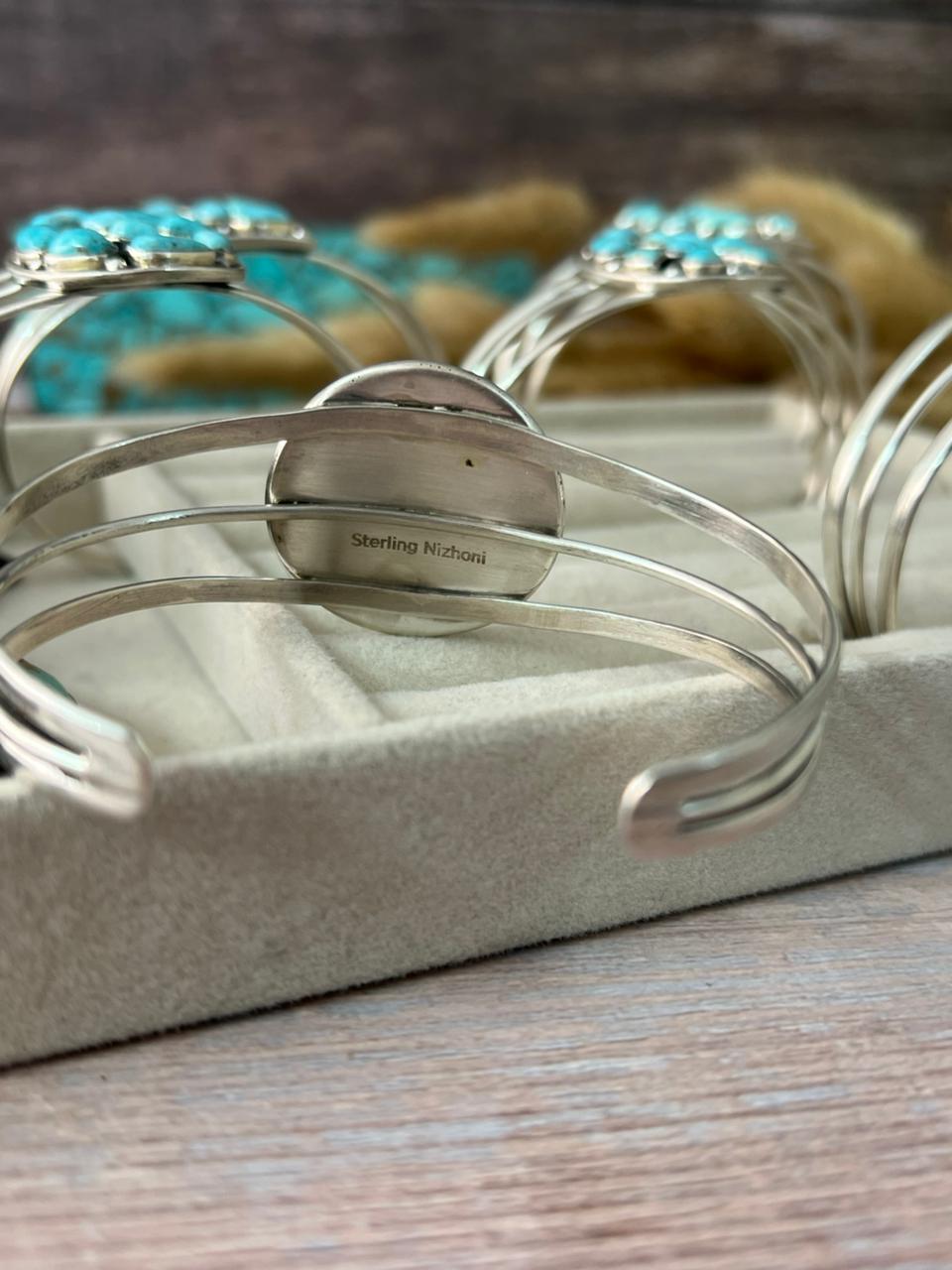 Handmade Sterling Silver White Water Turquoise Cuff Bracelet "Signed Nizhoni"