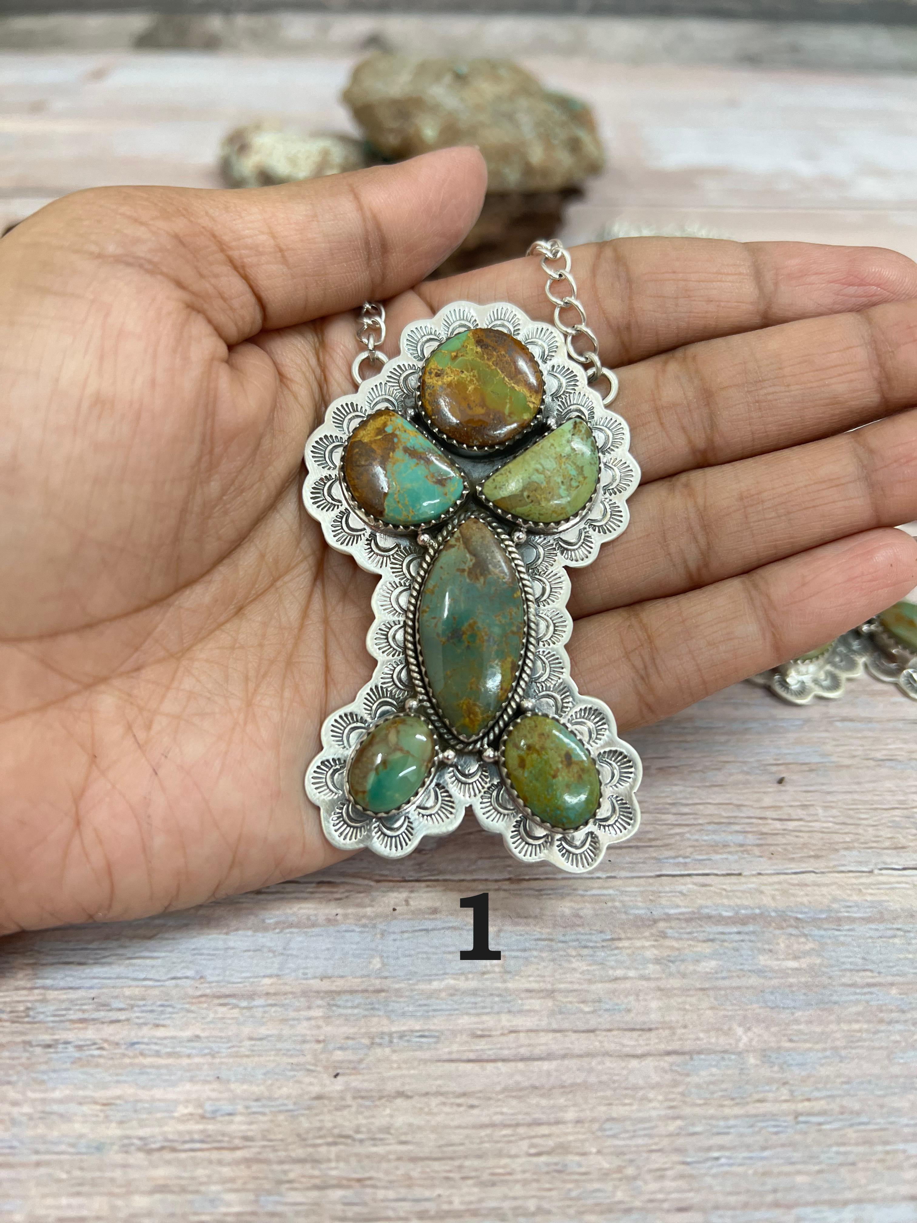 Handmade Sterling Silver Old Stock Royston Turquoise Necklace Signed Nizhoni