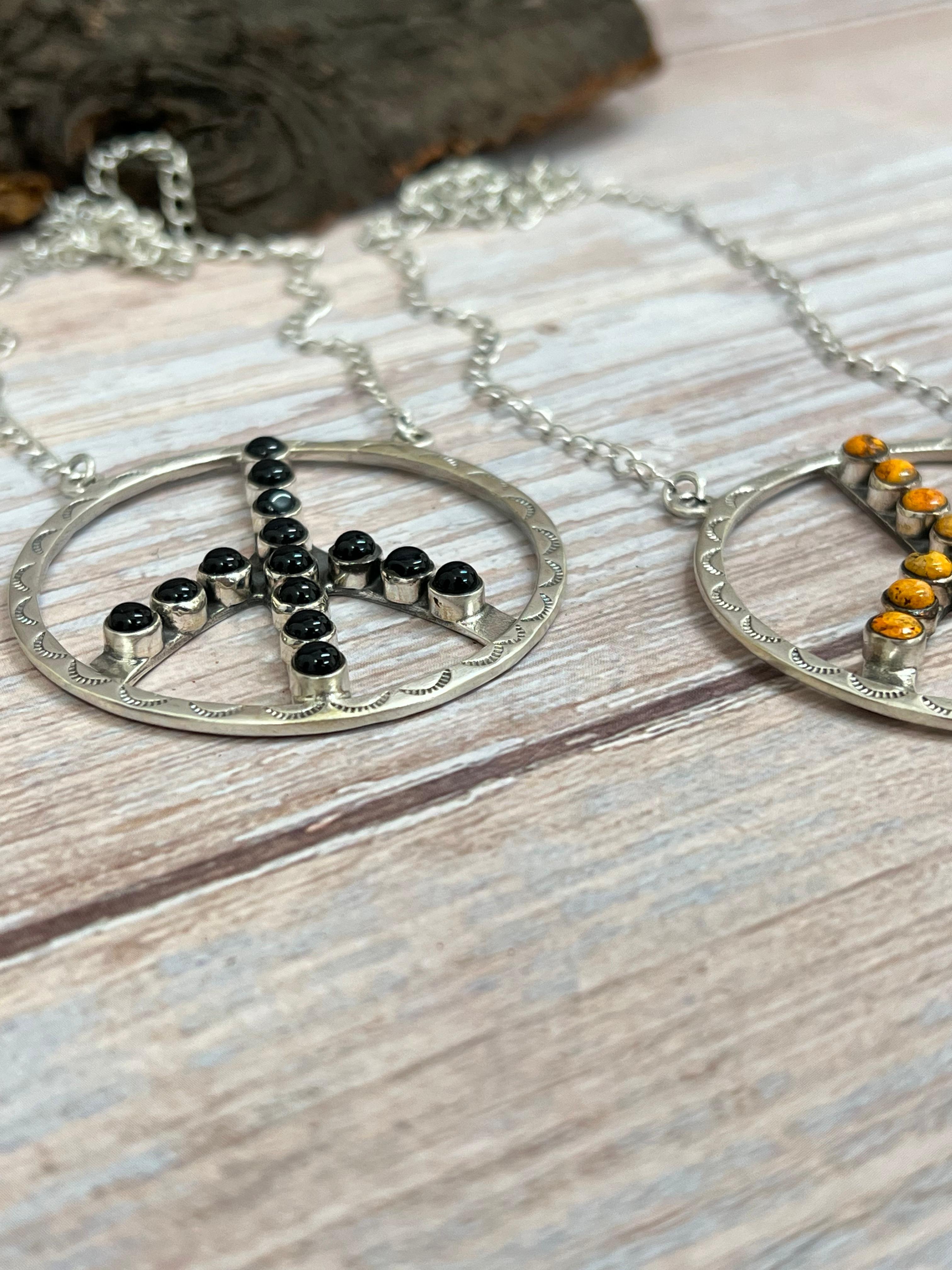 Handmade Sterling Silver Black Onyx, Bumblebee Necklace Signed Nizhoni