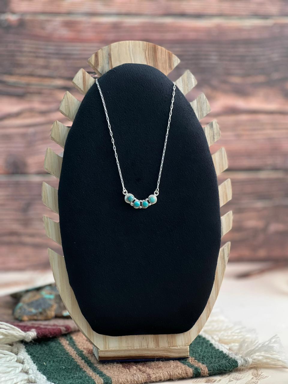 Handmade Sterling Silver Kingman Turquoise Necklace "Signed Nizhoni"