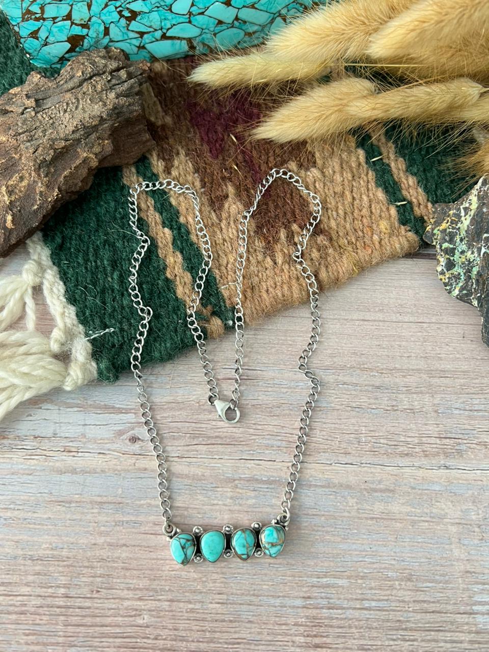 Handmade Sterling Silver Mint Dahlia Collection: Necklace "Signed Nizhoni"