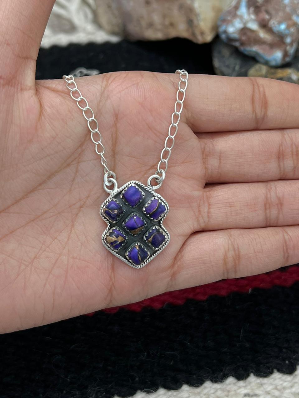 Handmade Sterling Silver Grape Dahlia Necklace "Signed Nizhoni"
