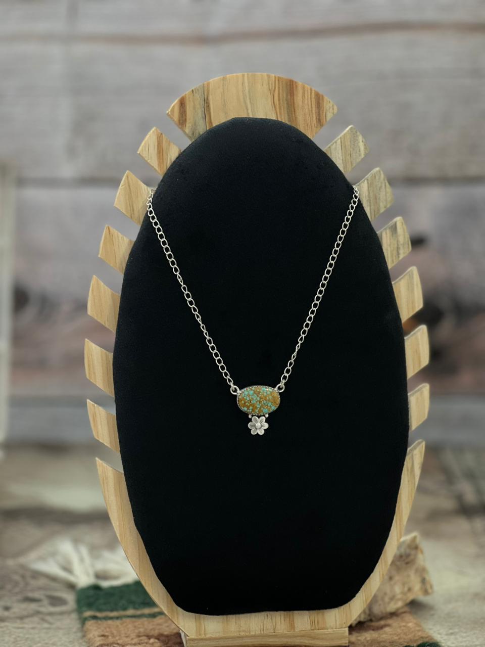 Handmade Sterling Silver Number 8 Turquoise Necklace "Signed Nizhoni"