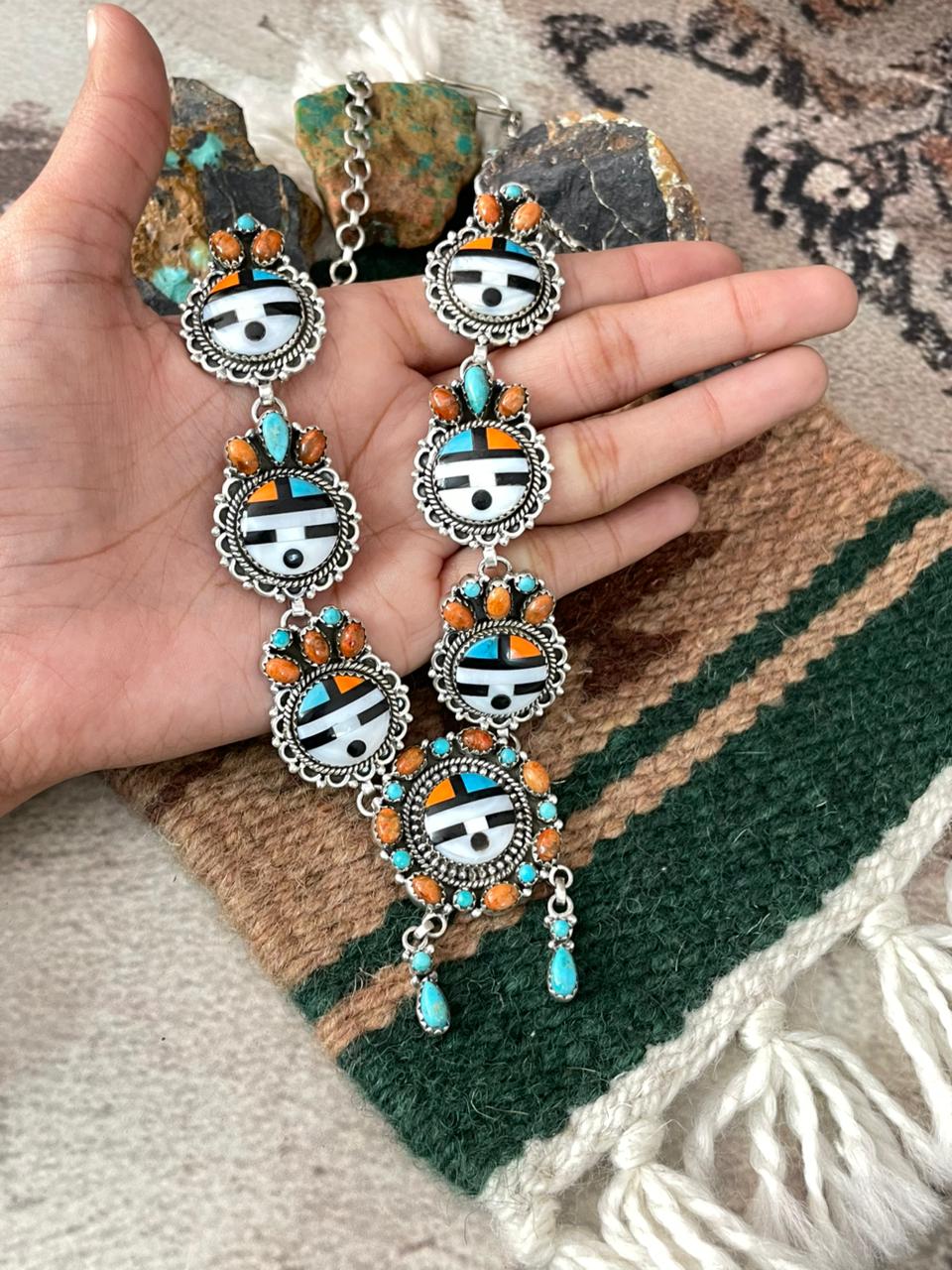 Handmade Sterling Silver Turquoise and MOP Necklace "Signed Nizhoni"