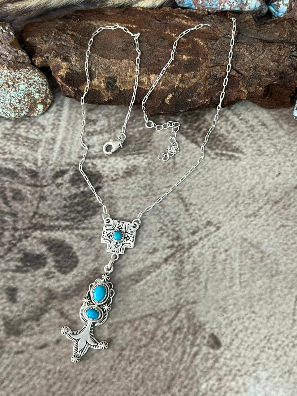 Handmade Sterling Silver Kingman Turquoise Necklace "Signed Nizhoni"