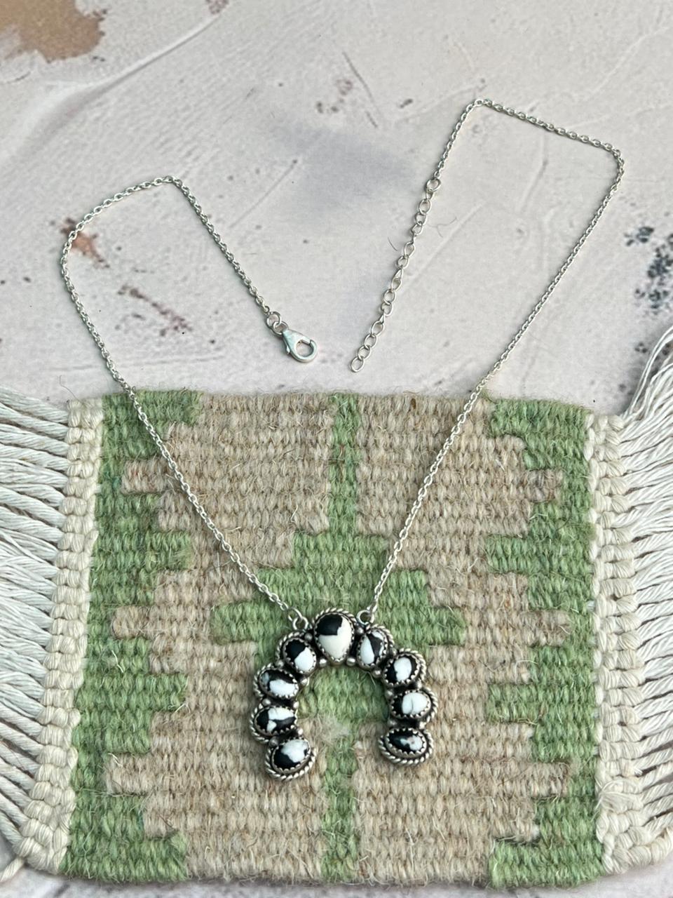 Handmade Sterling Silver White Buffalo Turquoise Naja Necklace "Signed Nizhoni"