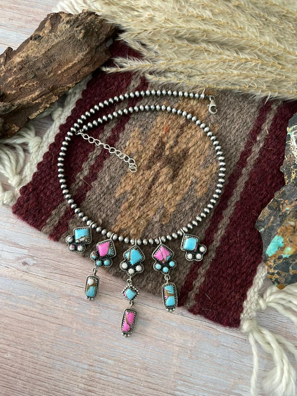 Handmade Sterling Silver Cotton Candy Beaded Necklace "Signed Nizhoni"