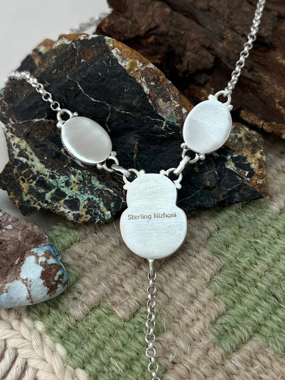 Handmade Sterling Silver Old Stock Royston Turquoise Necklace "Signed Nizhoni"