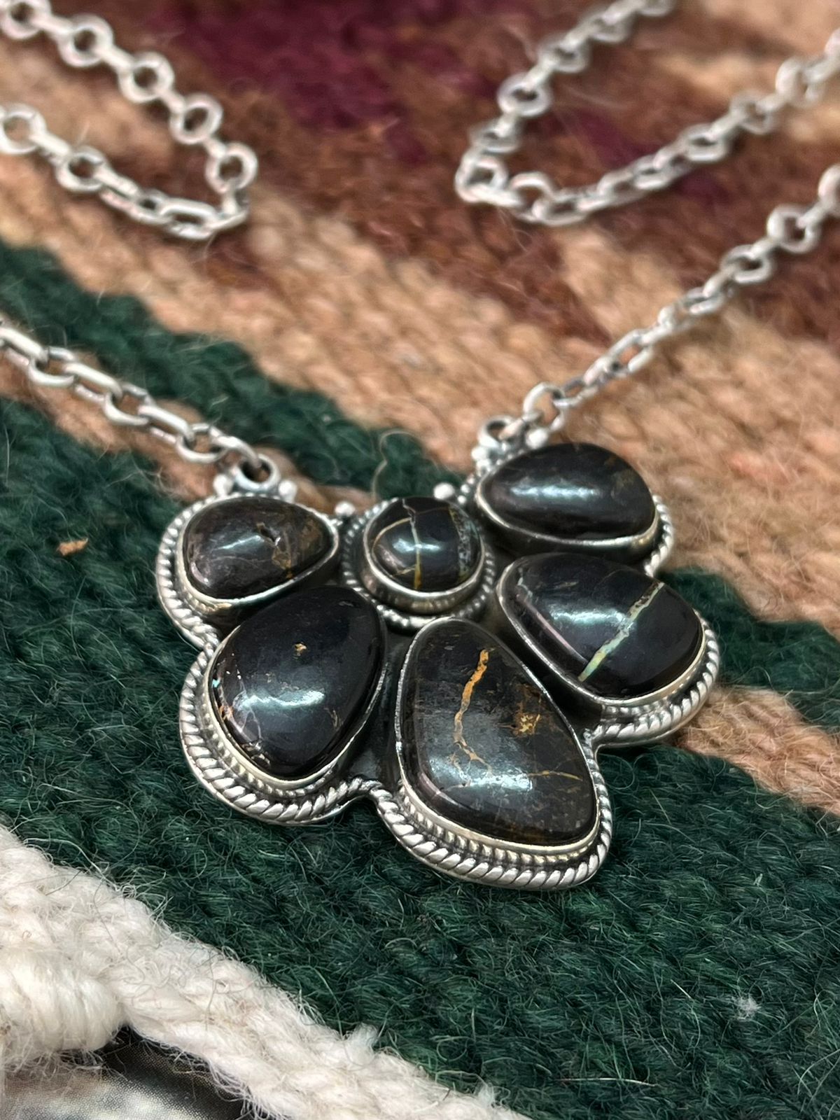 Handmade Sterling Silver Blackjack Turquoise Necklace "Signed Nizhoni"