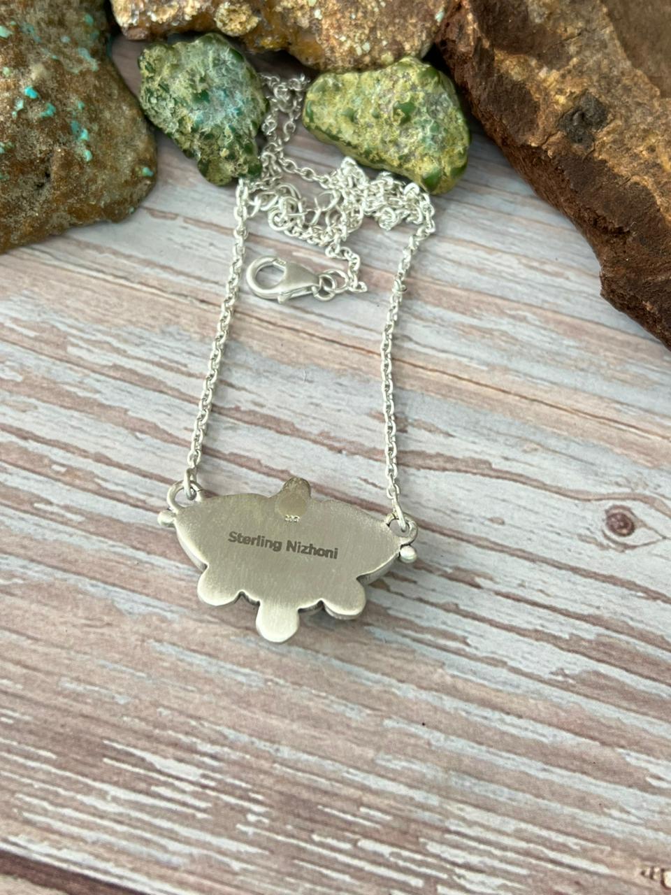 Handmade Sterling Silver Honey Dahlia Necklace with Signed Nizhoni