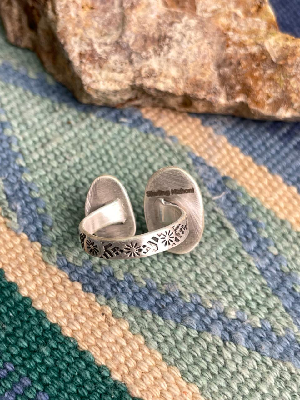 Handmade Sterling Silver Sonoran with White Water Turquoise Adjustable Ring " Signed Nizhoni"