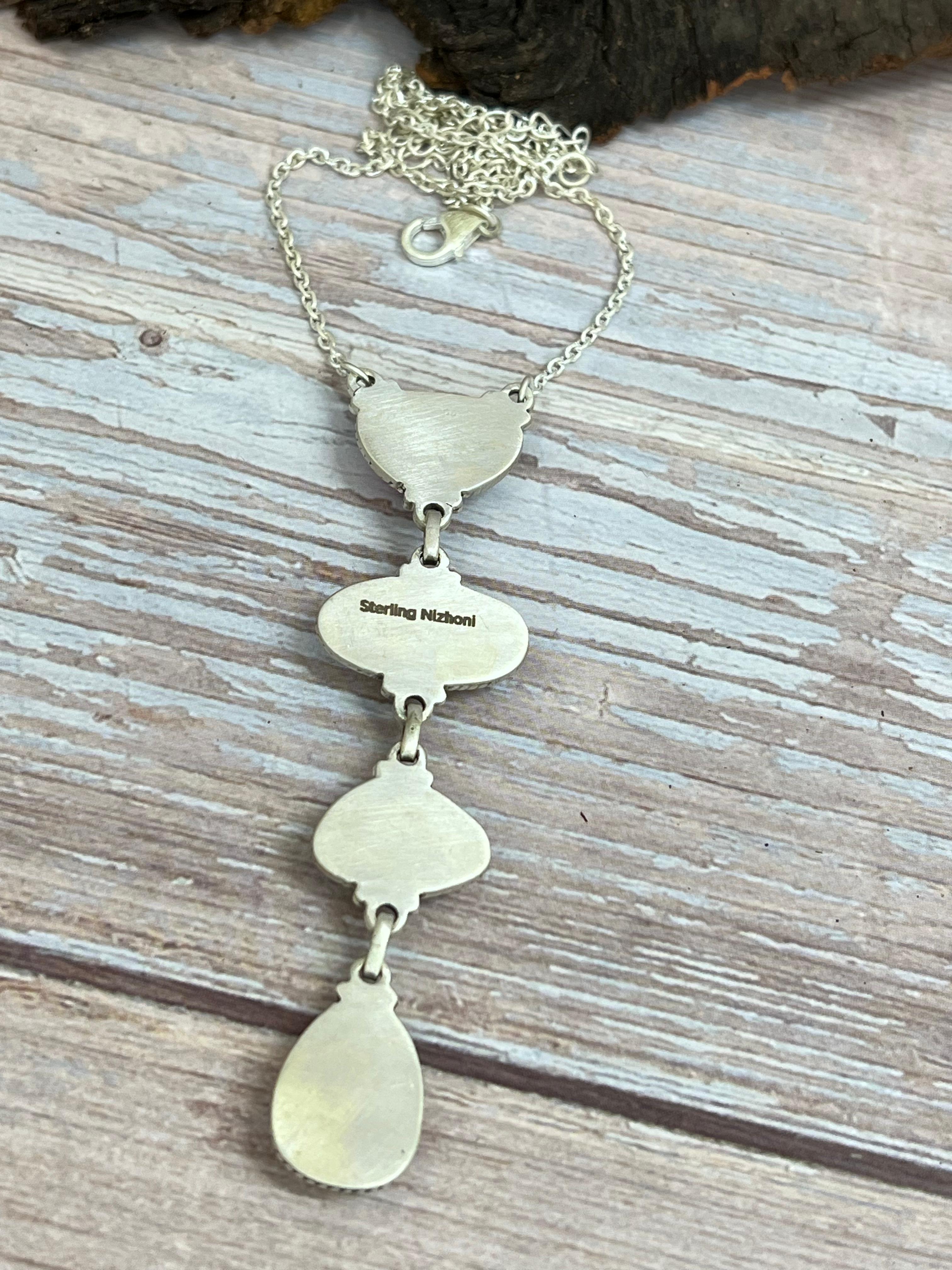 Handmade Sterling Silver Cotton Candy Turquoise Necklace with Signed Nizhoni